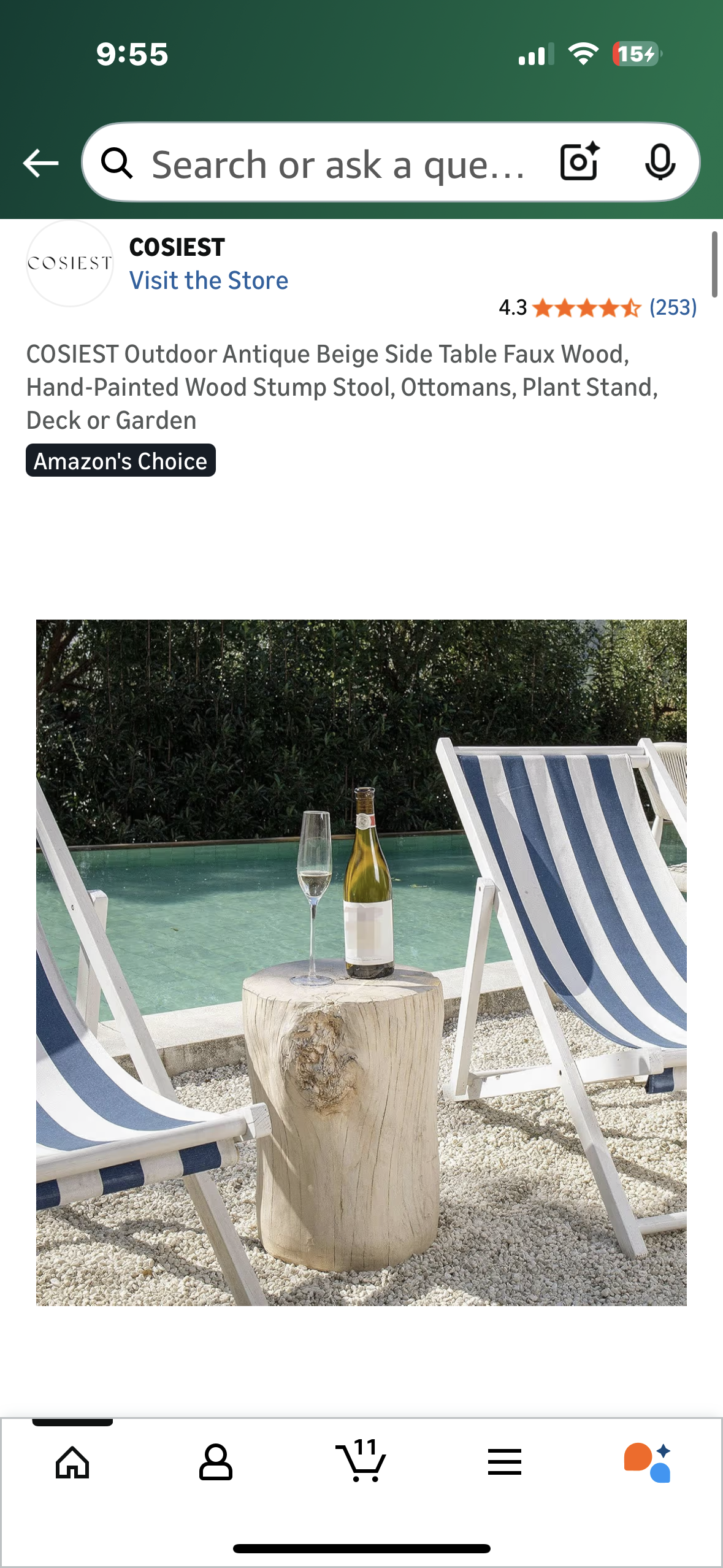 COSIEST Outdoor Antique Beige Side Table, Faux Wood, Hand-Painted Wood Stump Stool, Ottomans, Plant Stand, Decor (L1100)