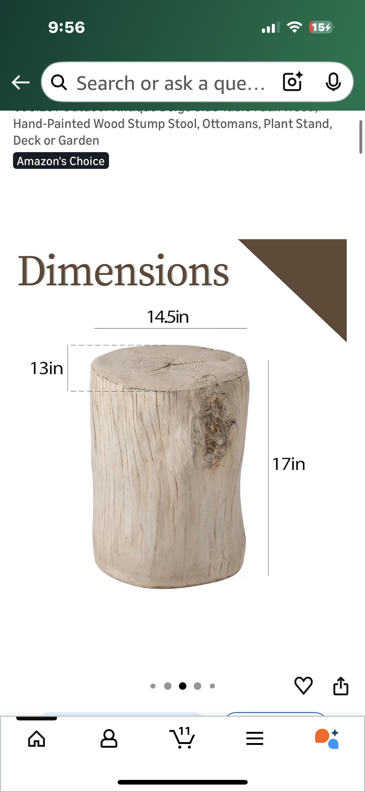 COSIEST Outdoor Antique Beige Side Table, Faux Wood, Hand-Painted Wood Stump Stool, Ottomans, Plant Stand, Decor (L1100)