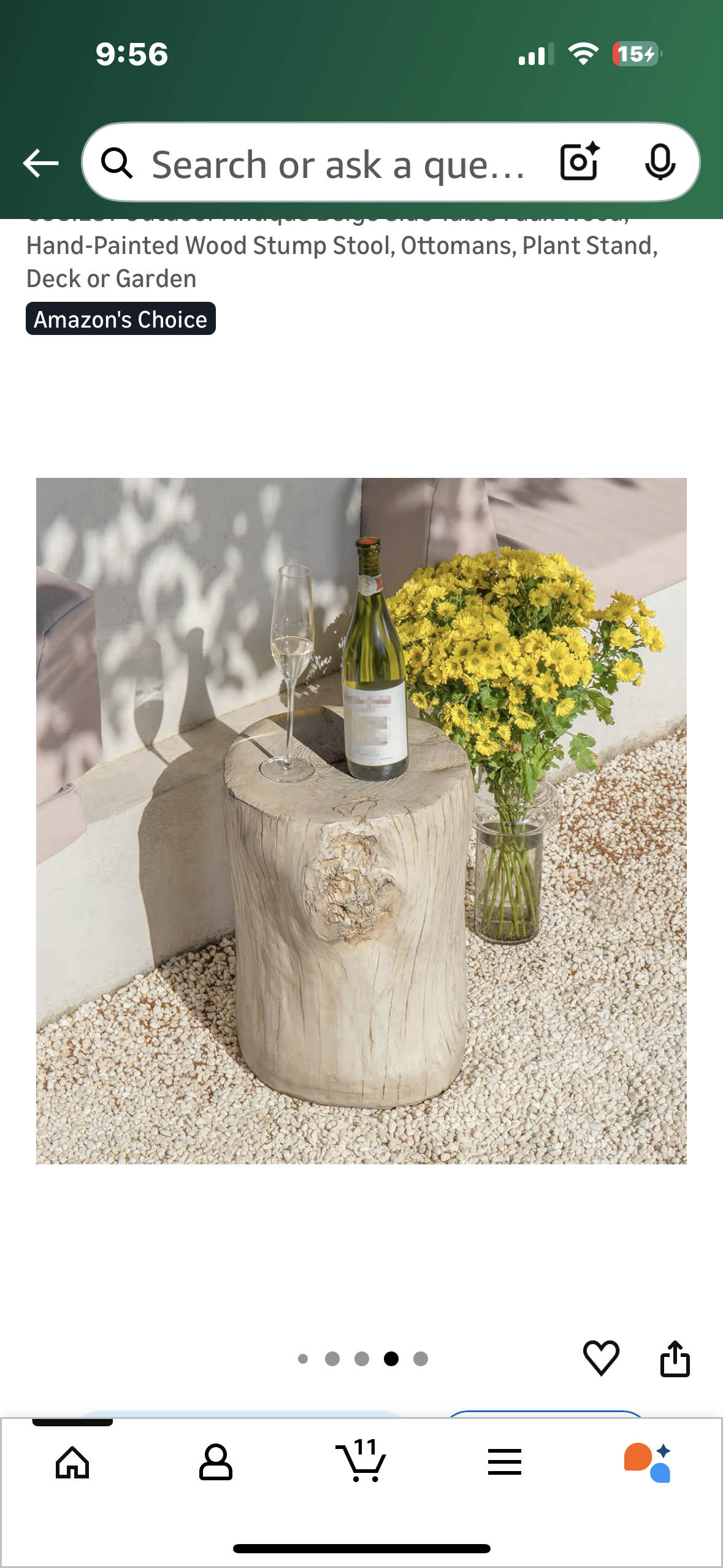 COSIEST Outdoor Antique Beige Side Table, Faux Wood, Hand-Painted Wood Stump Stool, Ottomans, Plant Stand, Decor (L1100)