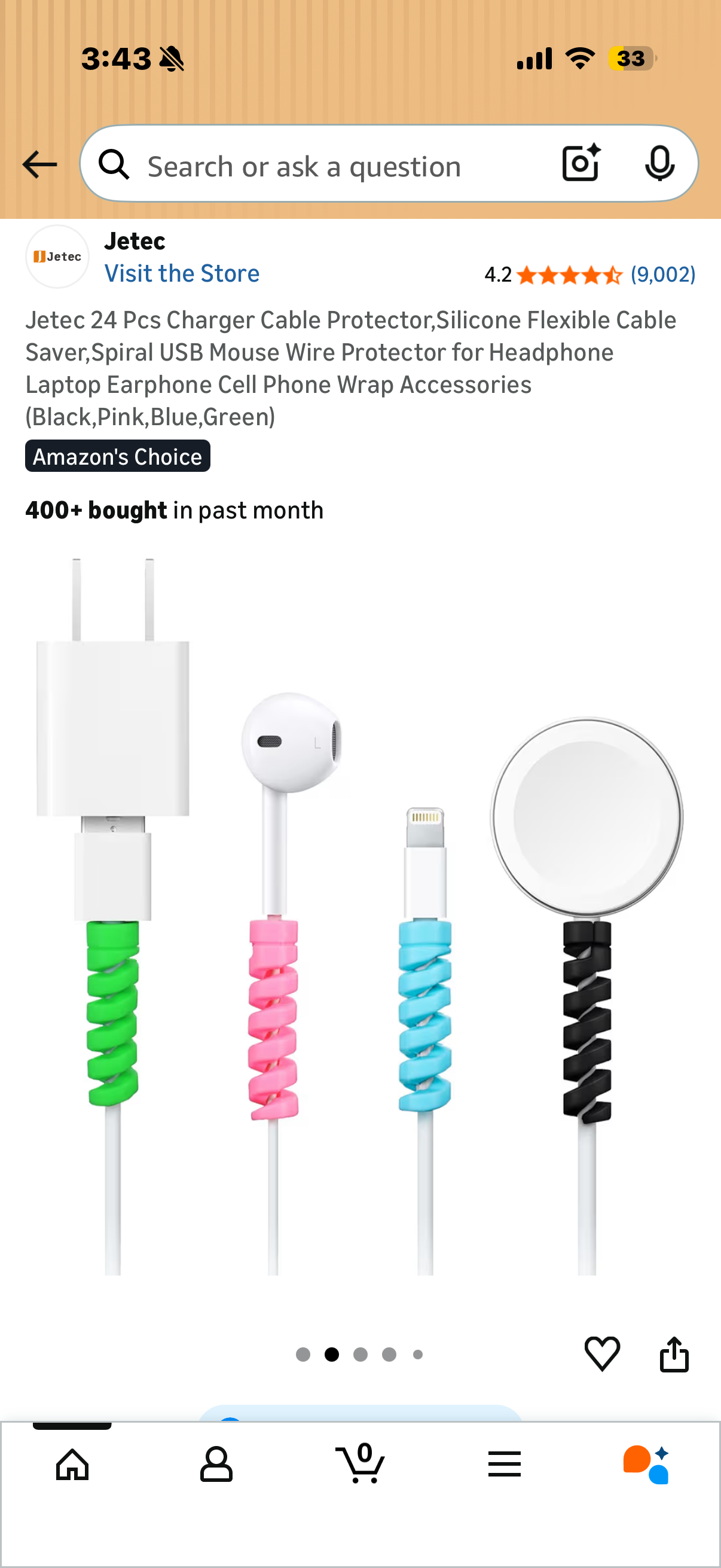 2 packages Jetec 24 Pcs Charger Cable Protector,Silicone Flexible Cable Saver,Spiral USB Mouse Wire Protector for Headphone Laptop Earphone Cell Phone Wrap Accessories (Black,Pink,Blue,Green)