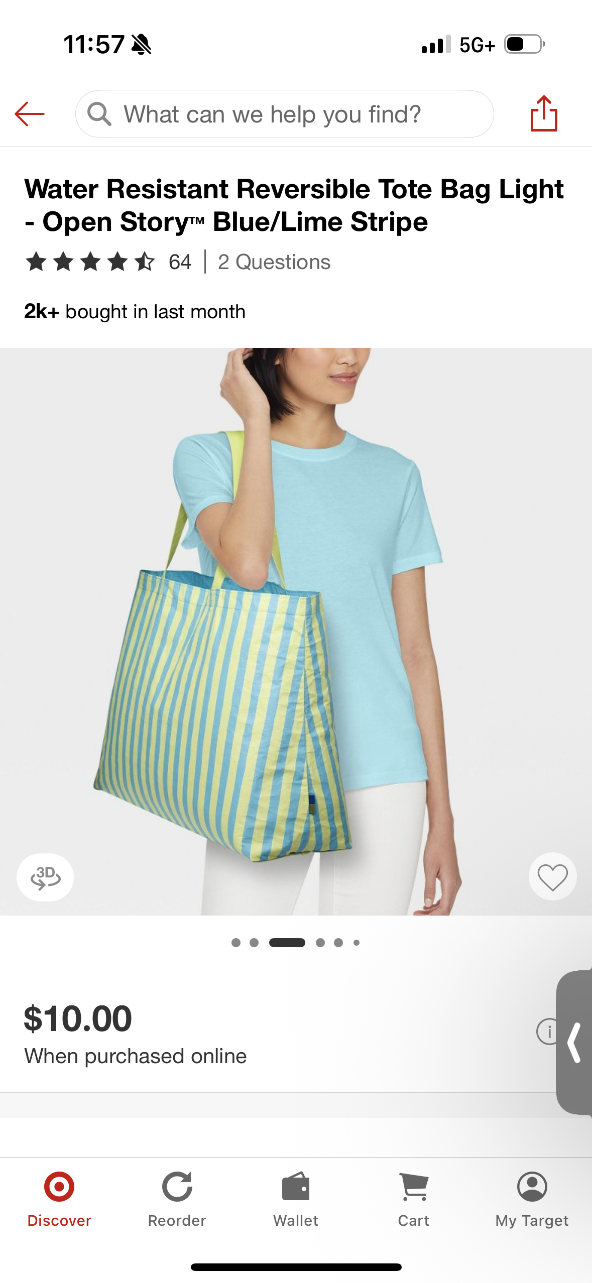 Water Resistant Reversible Tote Bag Light - Open Story™ Blue/Lime Stripe