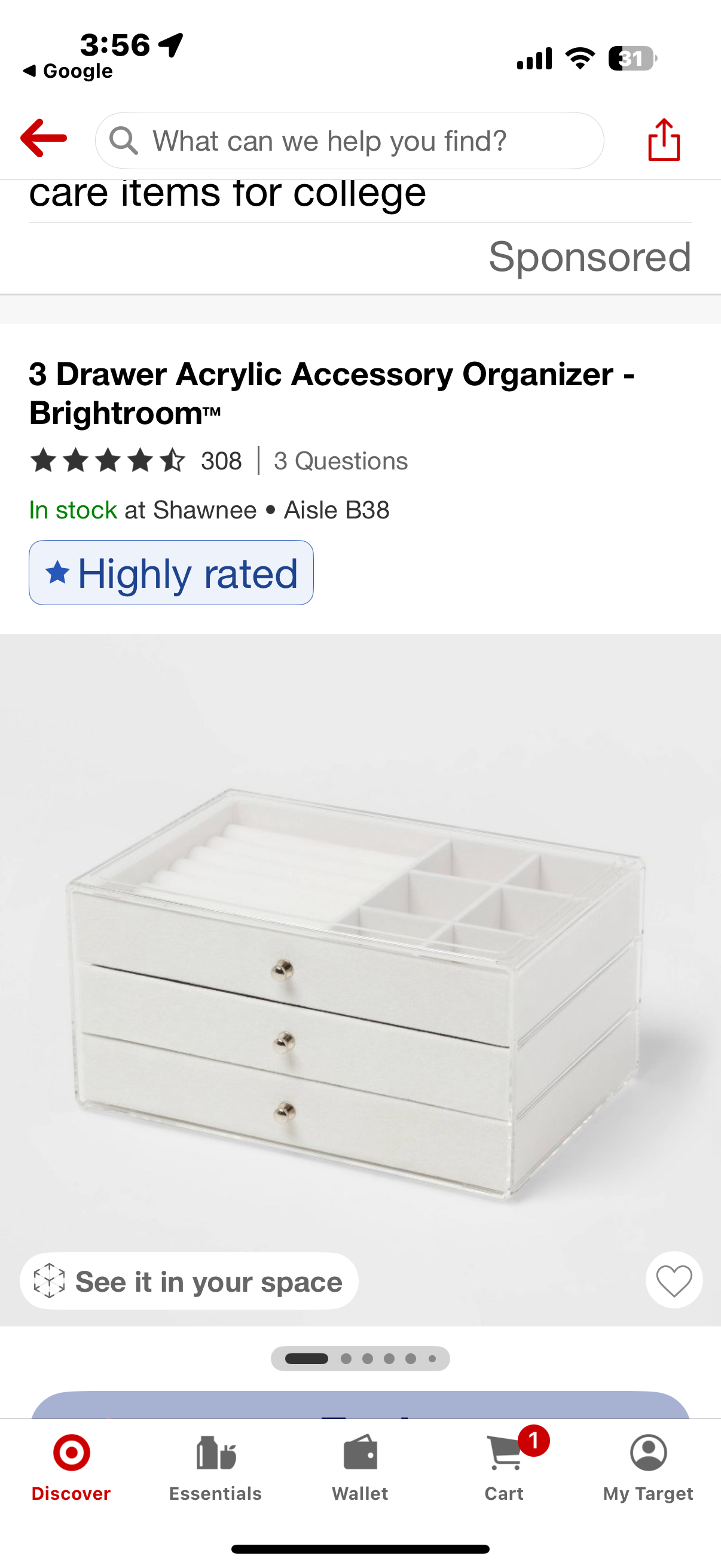 3 Drawer Acrylic Accessory Organizer - Brightroom™