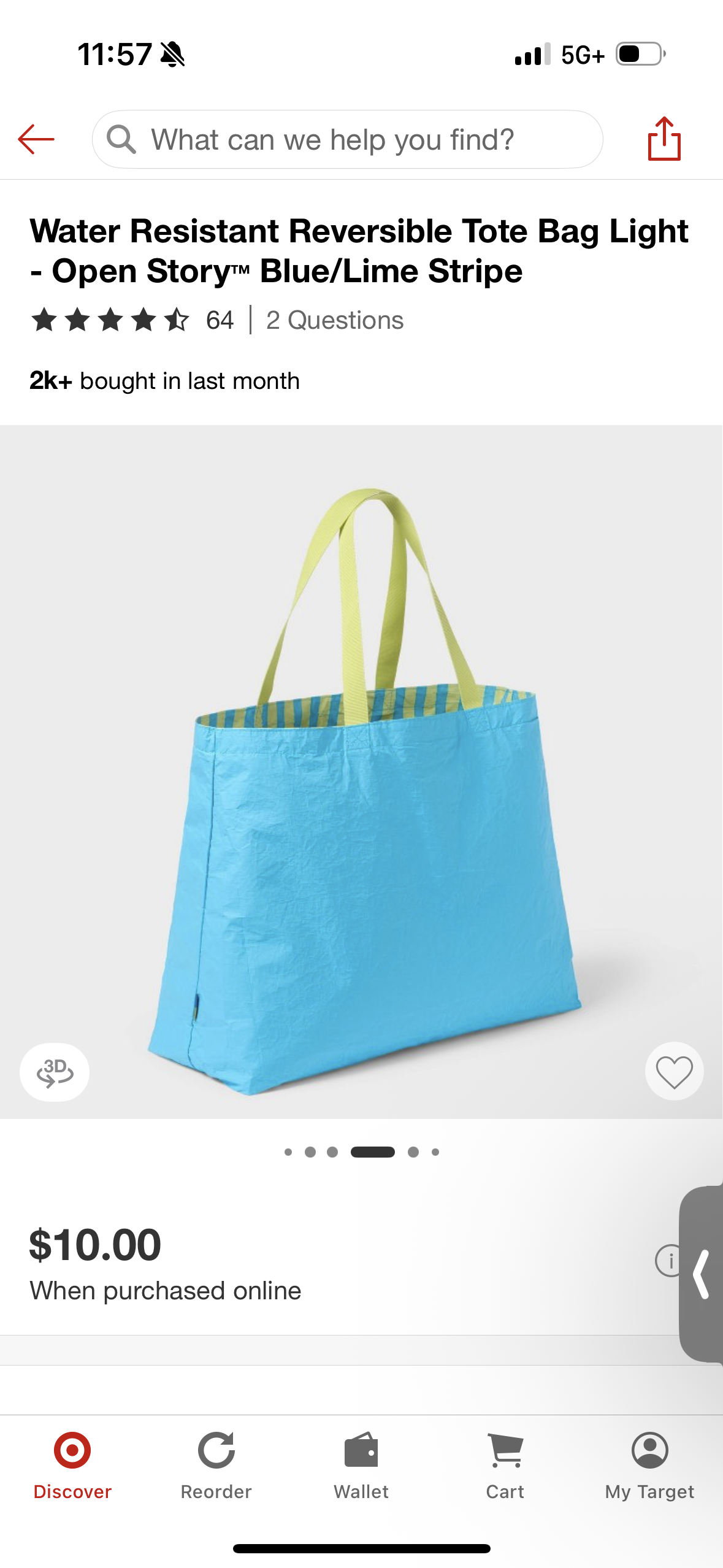 Water Resistant Reversible Tote Bag Light - Open Story™ Blue/Lime Stripe