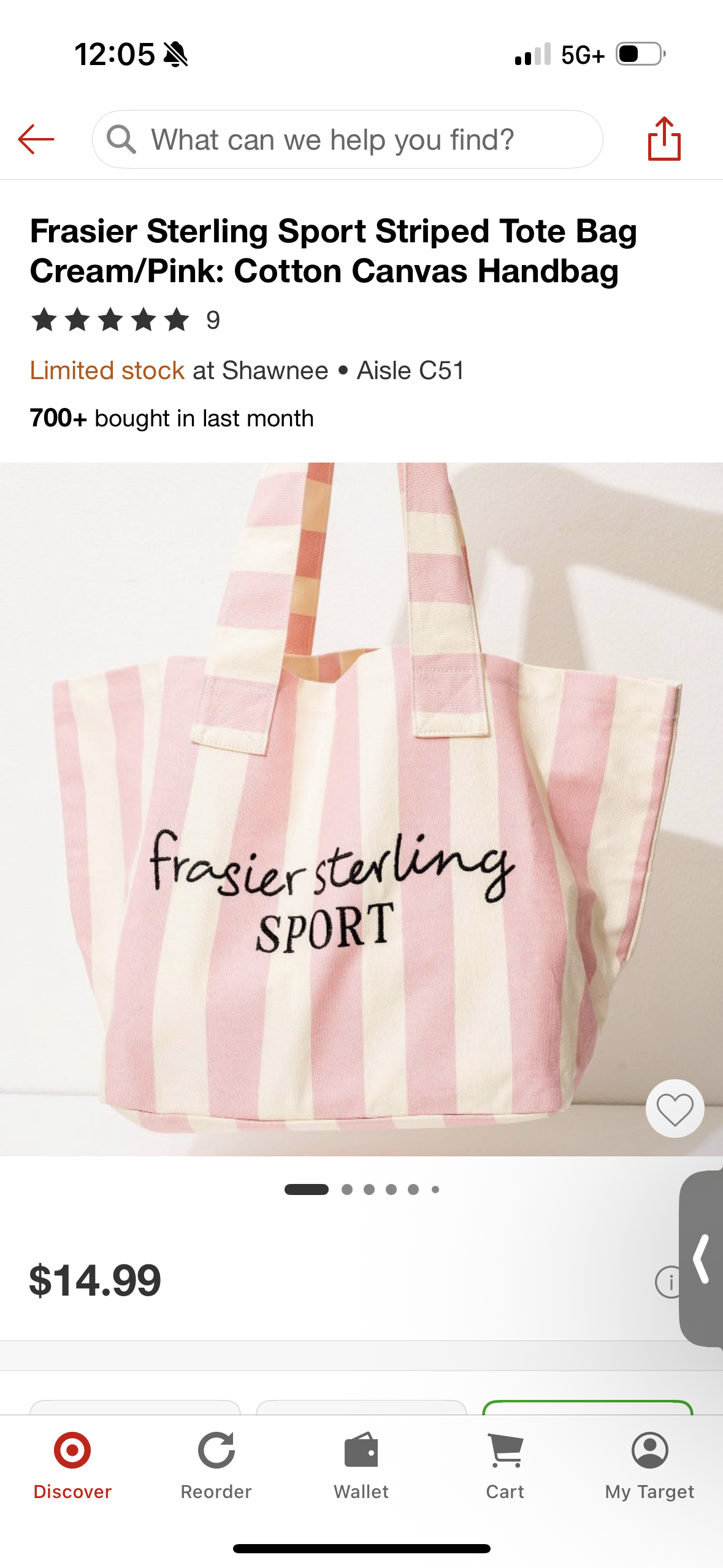 Frasier Sterling Sport Striped Tote Bag Cream/Pink: Cotton Canvas Handbag