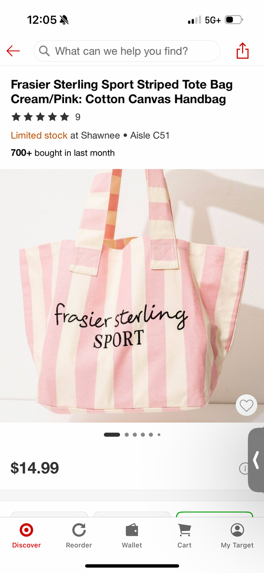 Frasier Sterling Sport Striped Tote Bag Cream/Pink: Cotton Canvas Handbag
