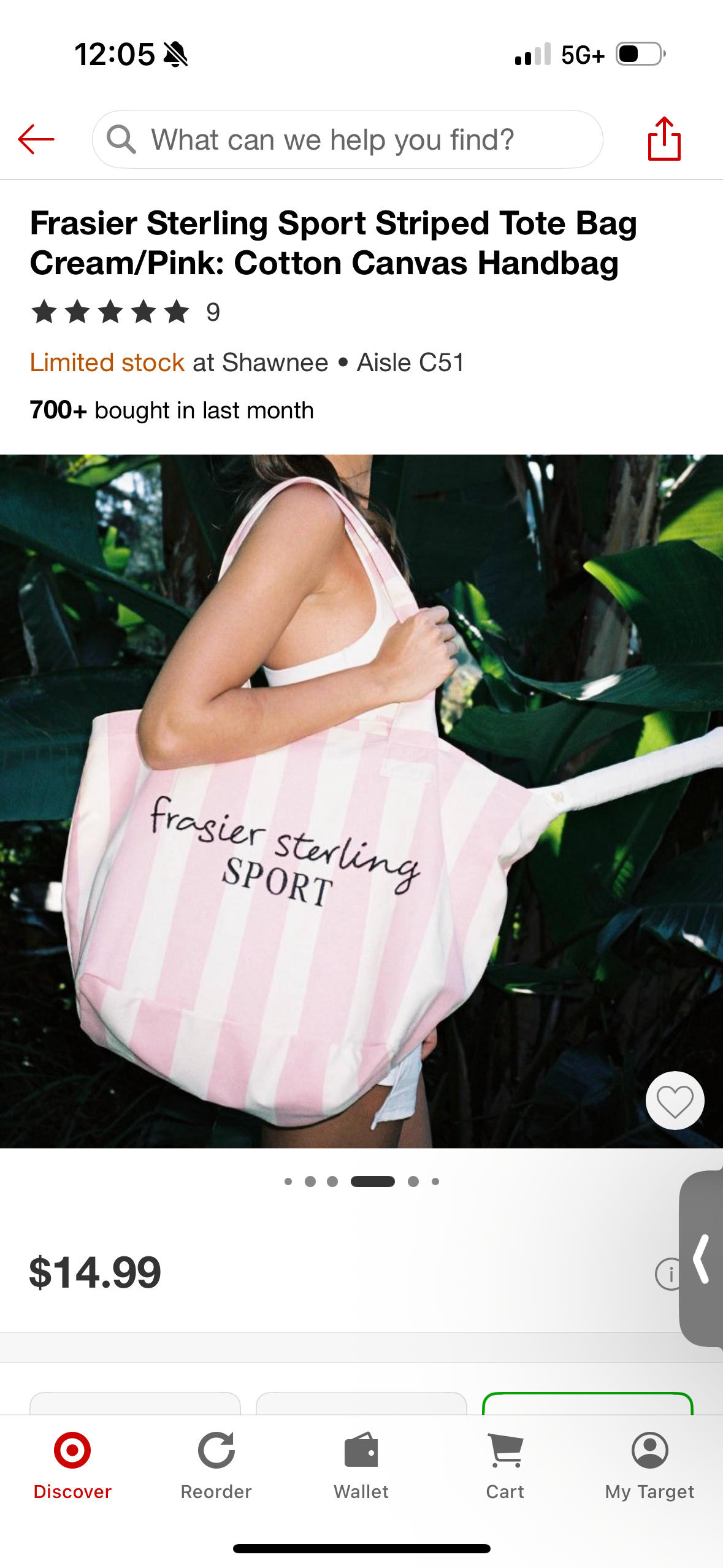 Frasier Sterling Sport Striped Tote Bag Cream/Pink: Cotton Canvas Handbag