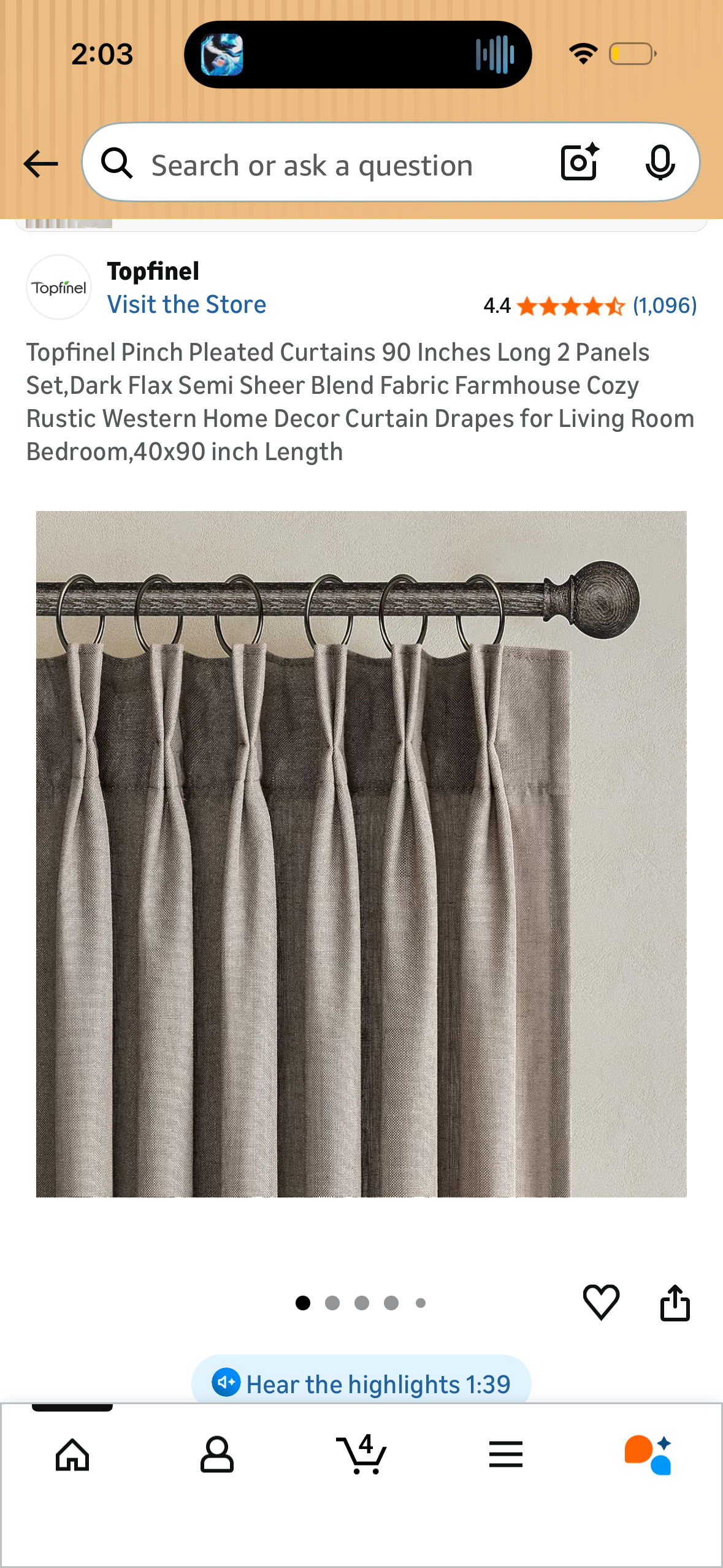Topfinel Pinch Pleated Curtains 90 Inches Long 2 Panels Set,Dark Flax Semi Sheer Blend Fabric Farmhouse Cozy Rustic Western Home Decor Curtain Drapes for Living Room Bedroom,40x90 inch Length