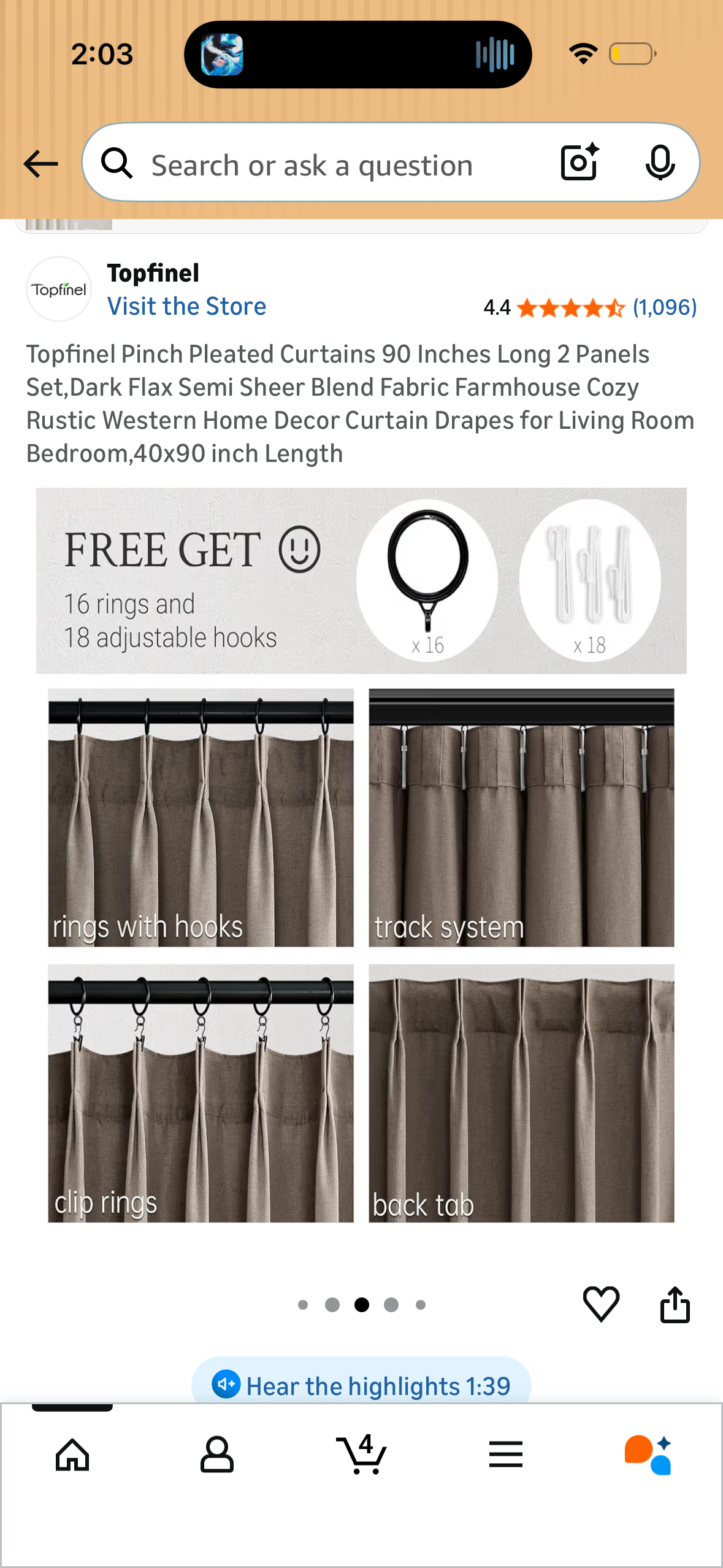Topfinel Pinch Pleated Curtains 90 Inches Long 2 Panels Set,Dark Flax Semi Sheer Blend Fabric Farmhouse Cozy Rustic Western Home Decor Curtain Drapes for Living Room Bedroom,40x90 inch Length