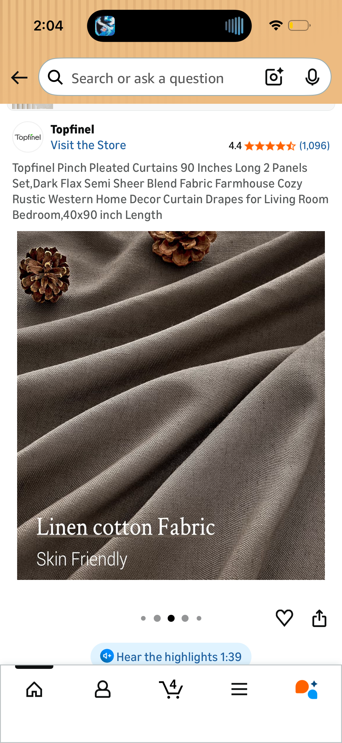 Topfinel Pinch Pleated Curtains 90 Inches Long 2 Panels Set,Dark Flax Semi Sheer Blend Fabric Farmhouse Cozy Rustic Western Home Decor Curtain Drapes for Living Room Bedroom,40x90 inch Length