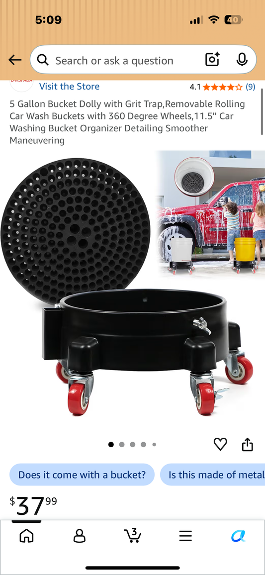 5 Gallon Bucket Dolly with Grit Trap, Removable Rolling Bucket with 360 Degree Wheels, 11.5''