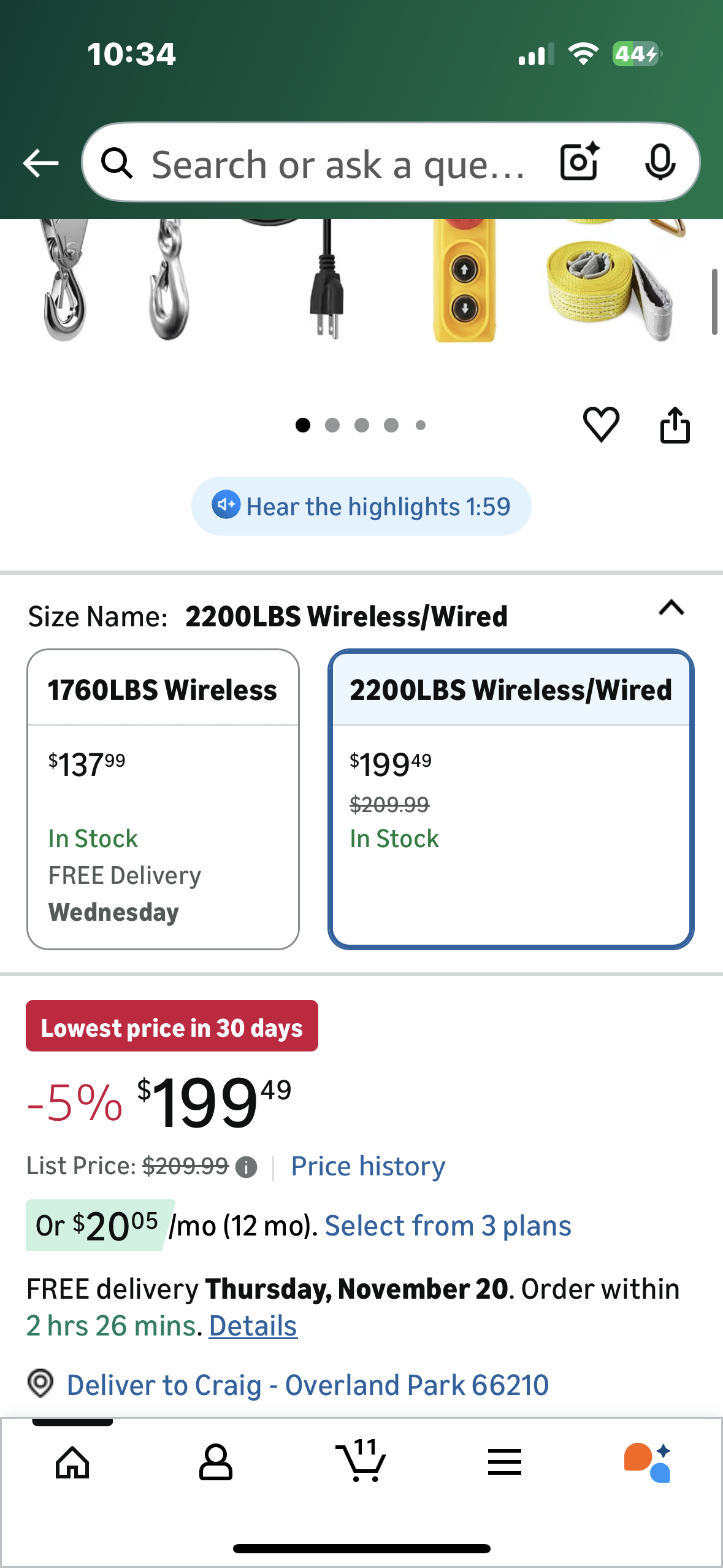 VEVOR Electric Hoist, 2200 lbs 120V Electric Winch with 328 ft, Wireless & 14 ft Wired, Remote Control, 40 ft Single Cable Lifting Height, Single/Double Slings, Lift Hoist for Garage, Warehouse, Factory (G910)