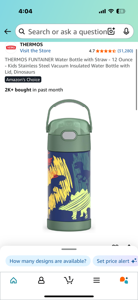 THERMOS FUNTAINER Water Bottle with Straw - 12 Ounce - Kids Stainless Steel Vacuum Insulated Water Bottle with Lid, Dinosaurs