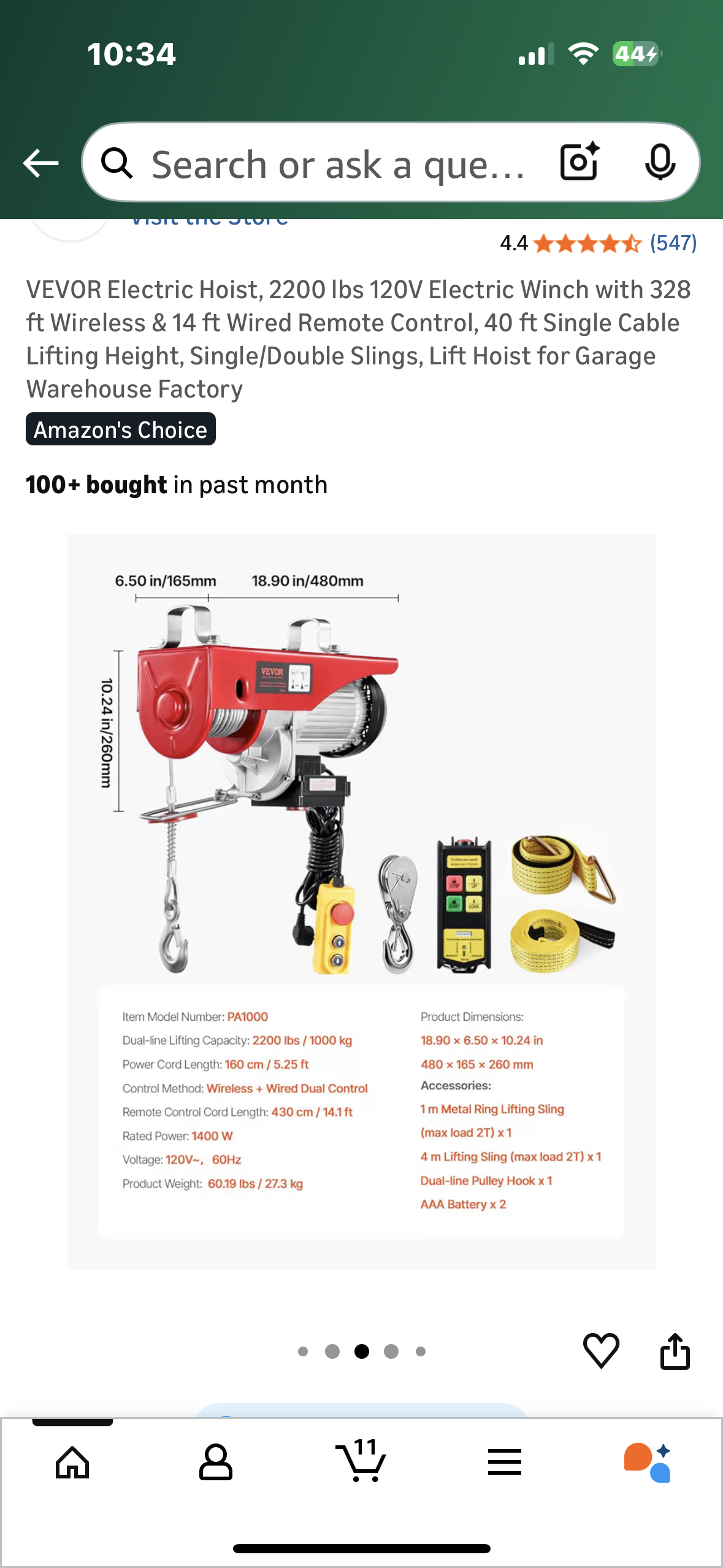 VEVOR Electric Hoist, 2200 lbs 120V Electric Winch with 328 ft, Wireless & 14 ft Wired, Remote Control, 40 ft Single Cable Lifting Height, Single/Double Slings, Lift Hoist for Garage, Warehouse, Factory (G910)