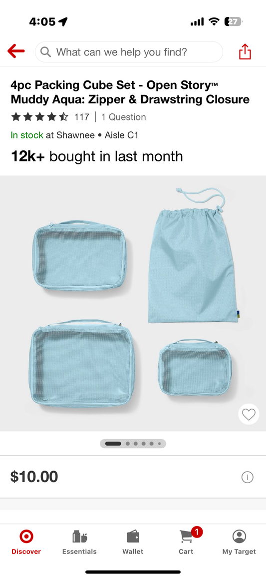 4pc Packing Cube Set - Open Story™ Muddy Aqua: Zipper & Drawstring Closure