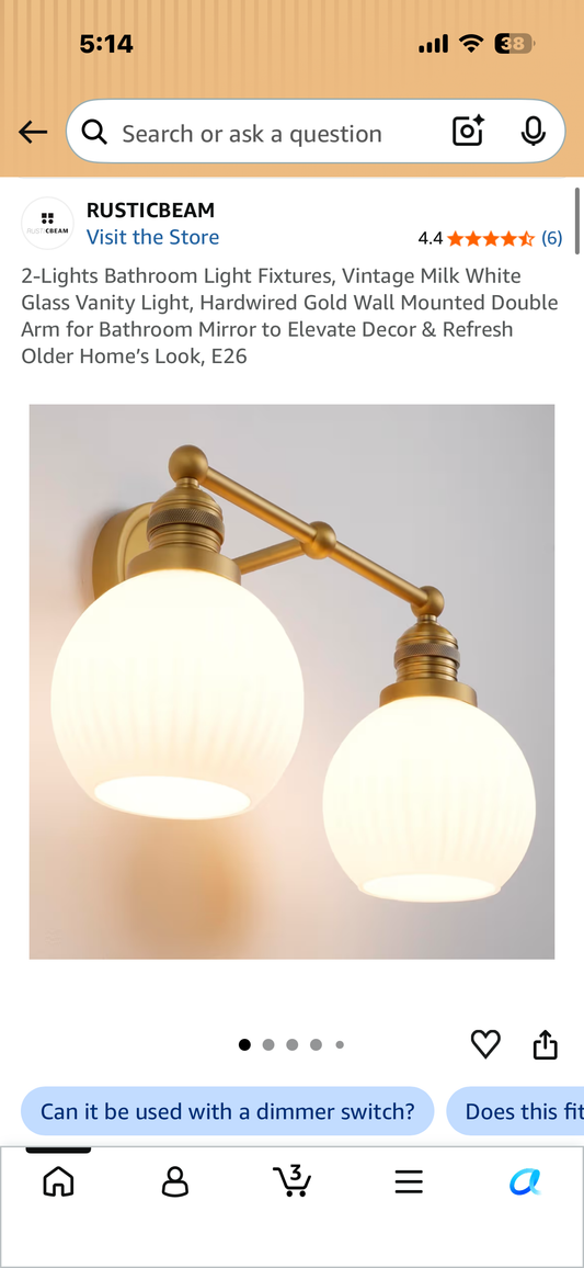 2-Light Bathroom Fixture, Vintage Milk White Glass Vanity Light, Hardwired,  Double Arm for Bathroom Mirror