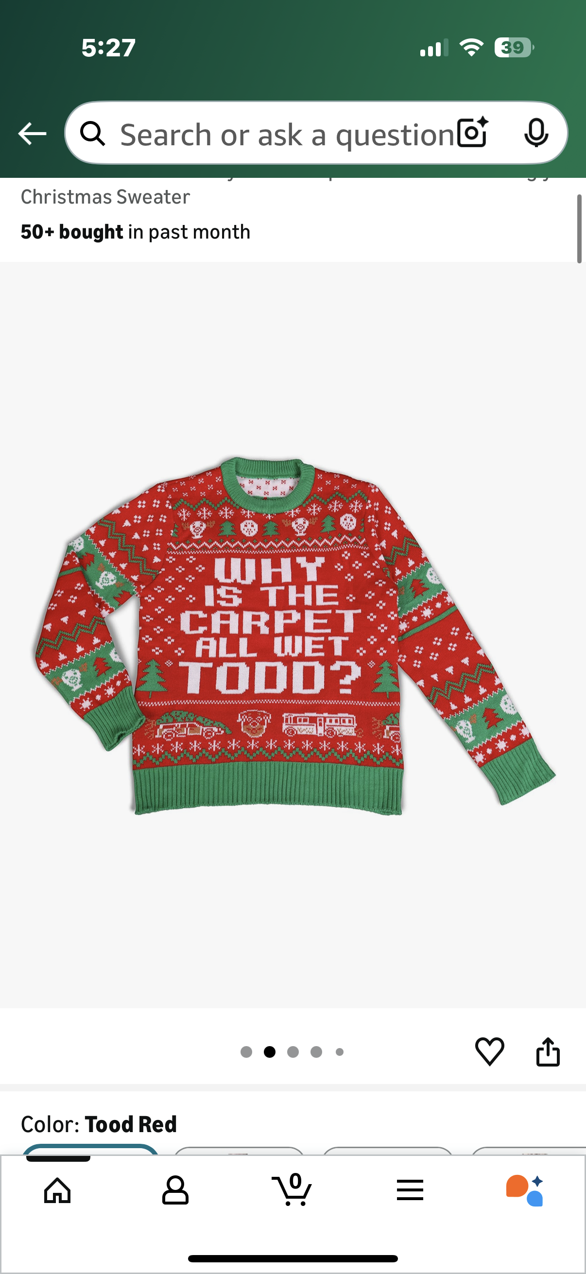 Christmas Vacation Why is The Carpet All Wet Todd Red Ugly Christmas Sweater (Size Large)