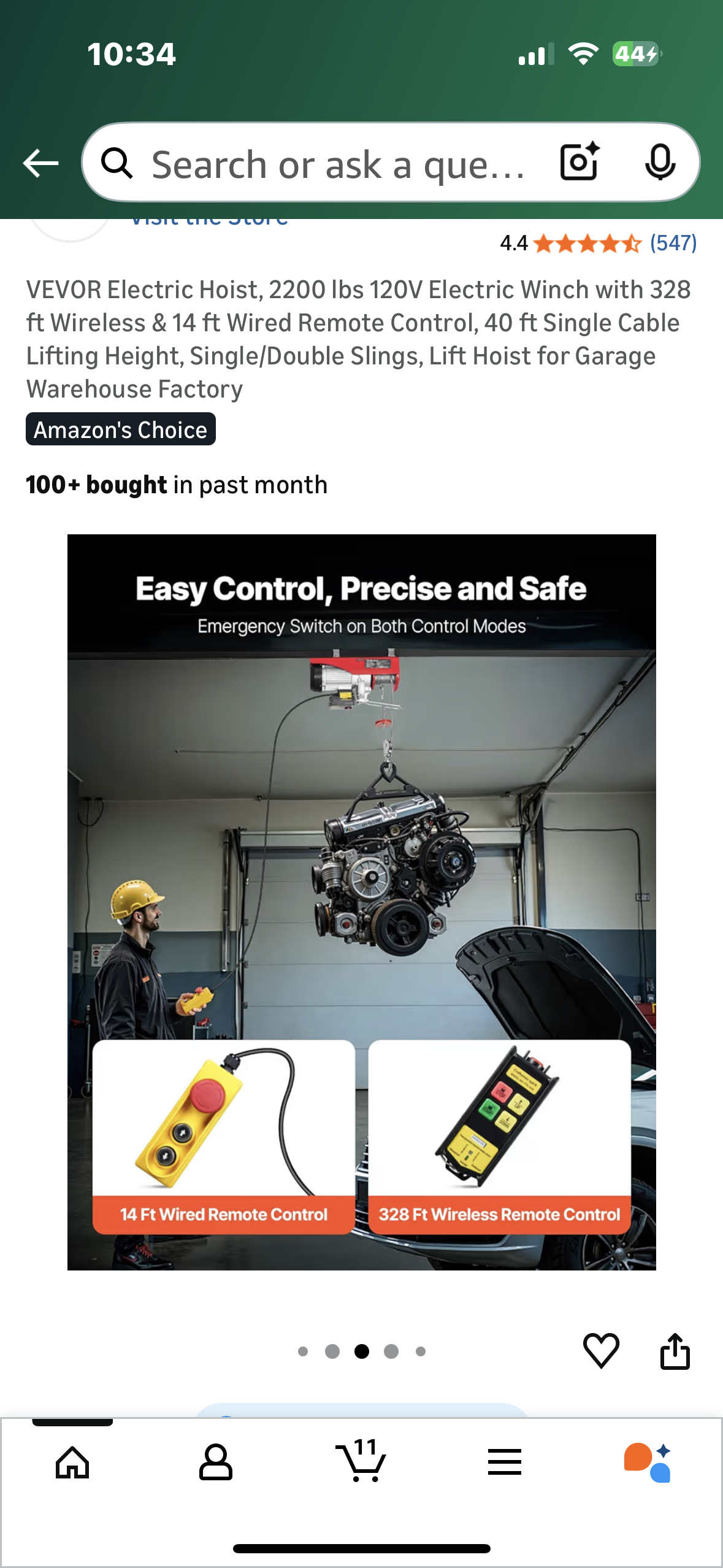 VEVOR Electric Hoist, 2200 lbs 120V Electric Winch with 328 ft, Wireless & 14 ft Wired, Remote Control, 40 ft Single Cable Lifting Height, Single/Double Slings, Lift Hoist for Garage, Warehouse, Factory (G910)