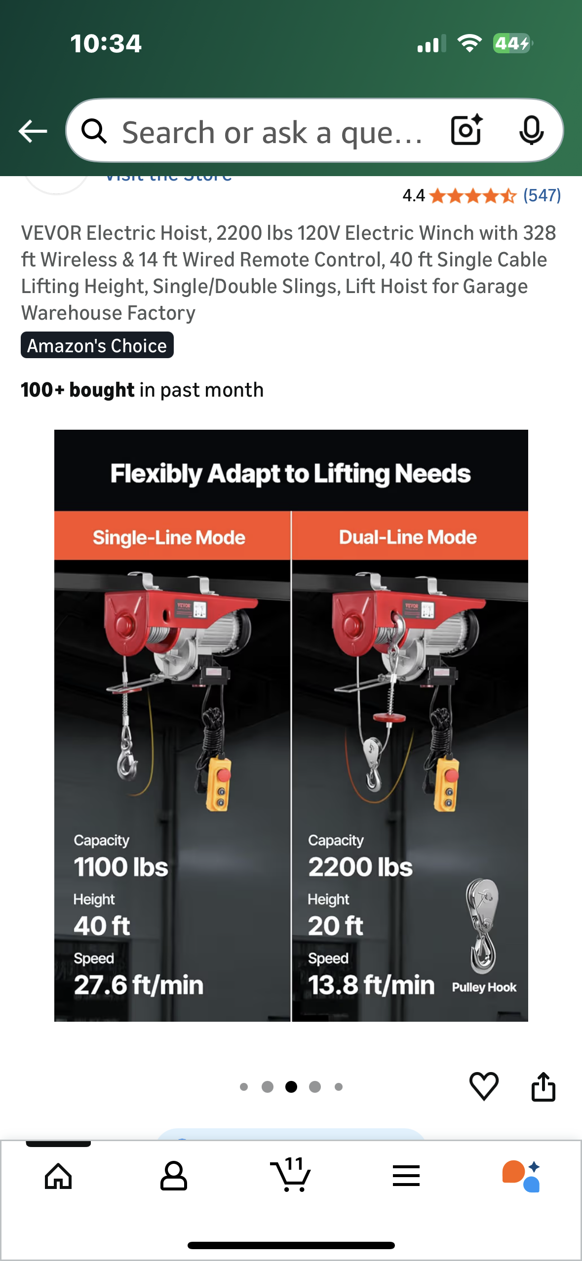 VEVOR Electric Hoist, 2200 lbs 120V Electric Winch with 328 ft, Wireless & 14 ft Wired, Remote Control, 40 ft Single Cable Lifting Height, Single/Double Slings, Lift Hoist for Garage, Warehouse, Factory (G910)