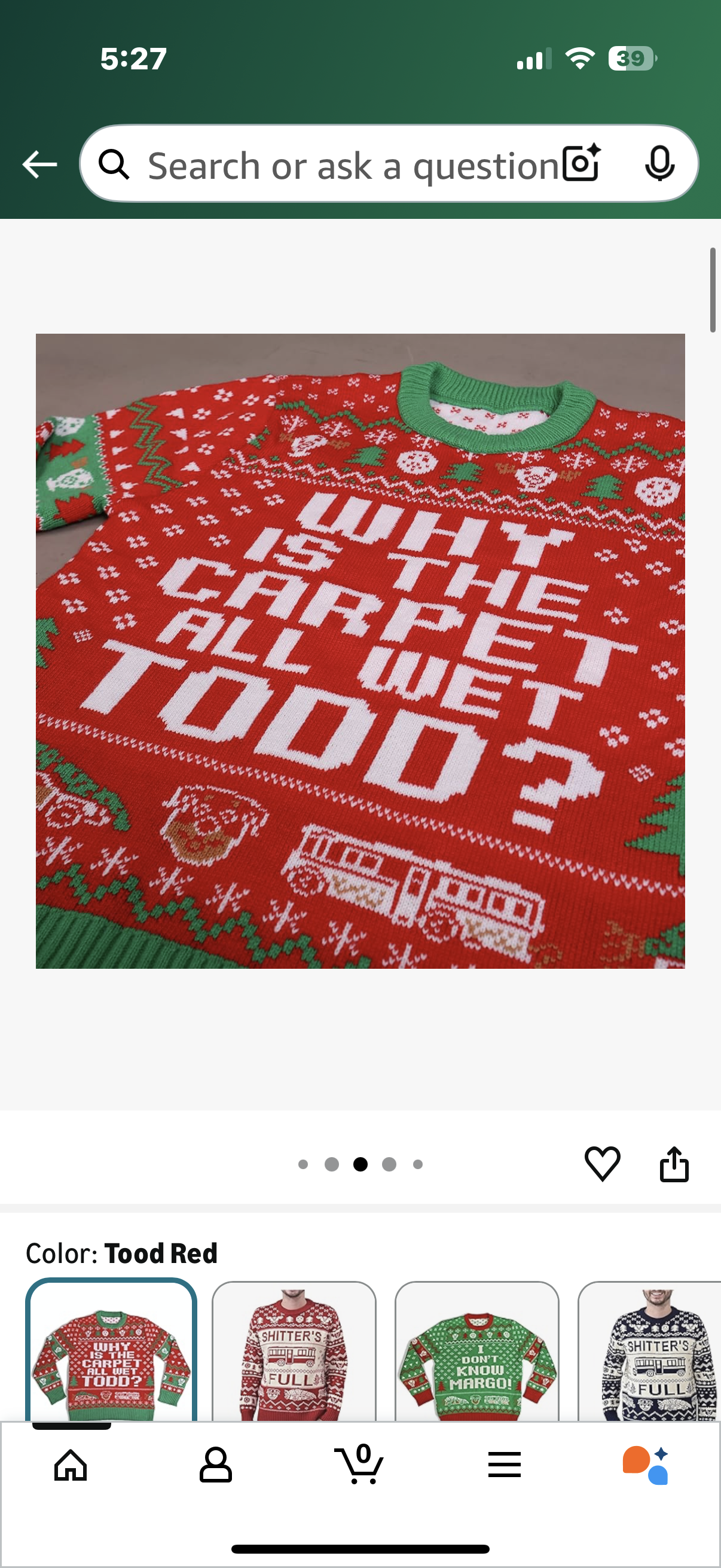 Christmas Vacation Why is The Carpet All Wet Todd Red Ugly Christmas Sweater (Size Large)