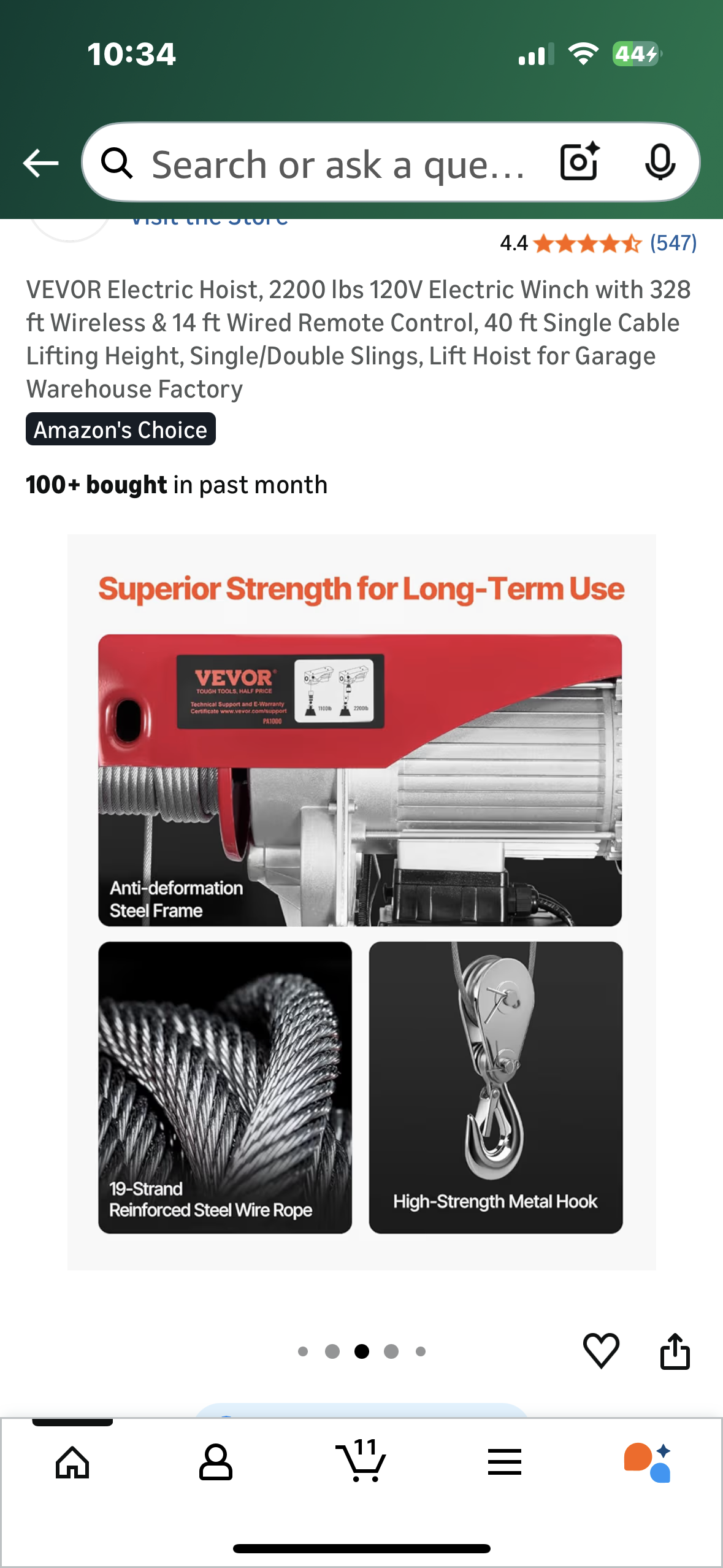 VEVOR Electric Hoist, 2200 lbs 120V Electric Winch with 328 ft, Wireless & 14 ft Wired, Remote Control, 40 ft Single Cable Lifting Height, Single/Double Slings, Lift Hoist for Garage, Warehouse, Factory (G910)