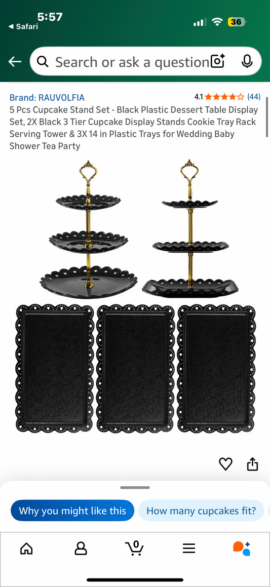 5 Pcs Cupcake Stand Set - Black Plastic Dessert Table Display Set, 2X Black 3 Tier Cupcake Display Stands Cookie Tray Rack Serving Tower & 3X 14 in Plastic Trays for Wedding Baby Shower Tea Party