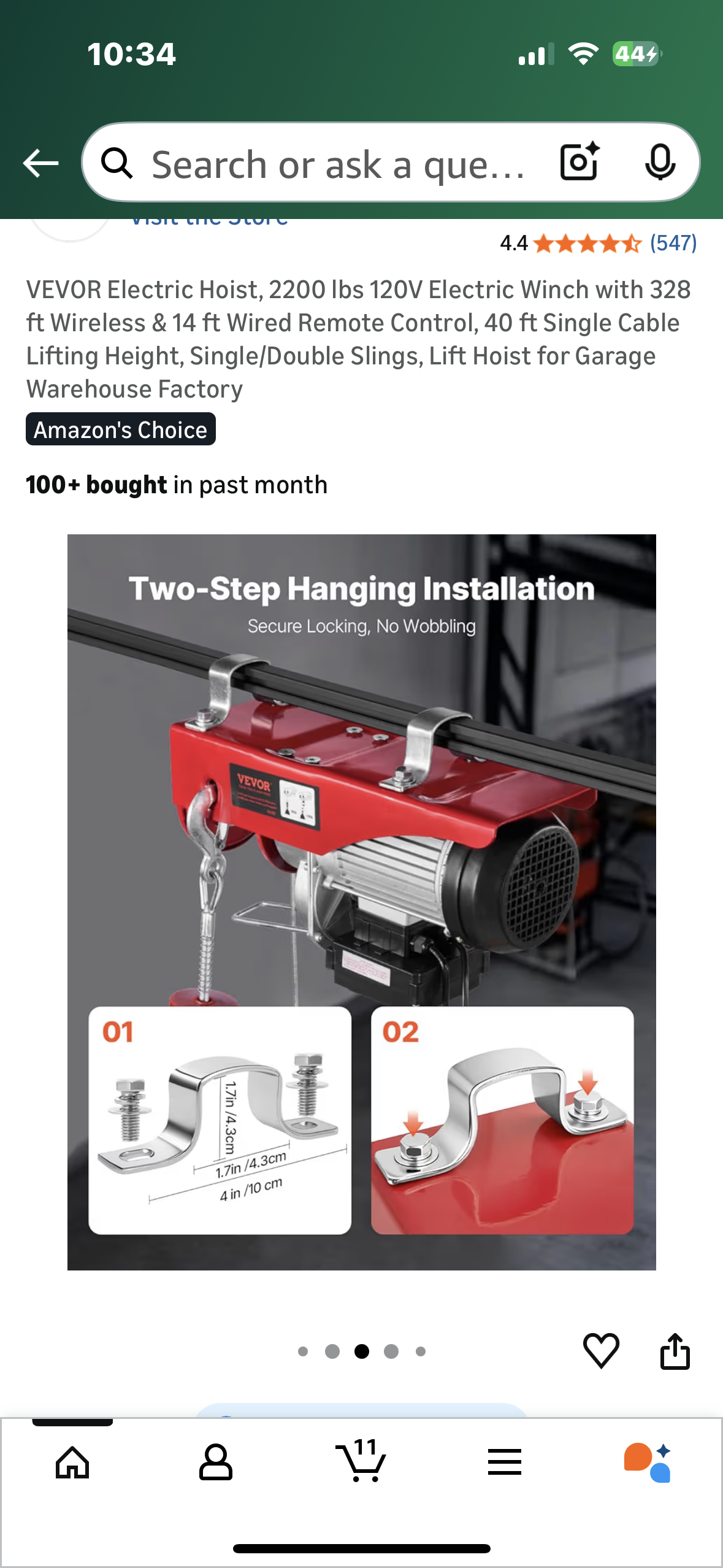 VEVOR Electric Hoist, 2200 lbs 120V Electric Winch with 328 ft, Wireless & 14 ft Wired, Remote Control, 40 ft Single Cable Lifting Height, Single/Double Slings, Lift Hoist for Garage, Warehouse, Factory (G910)