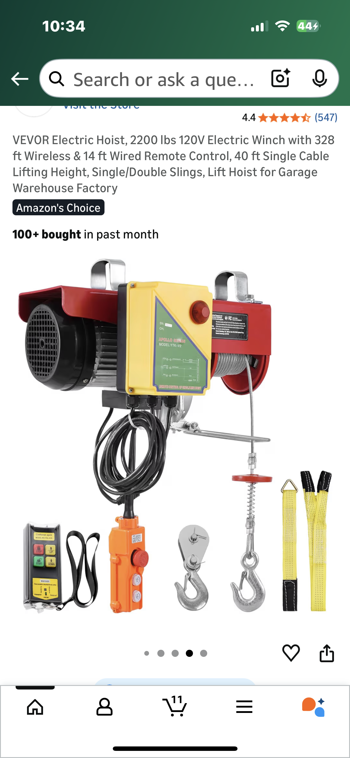 VEVOR Electric Hoist, 2200 lbs 120V Electric Winch with 328 ft, Wireless & 14 ft Wired, Remote Control, 40 ft Single Cable Lifting Height, Single/Double Slings, Lift Hoist for Garage, Warehouse, Factory (G910)