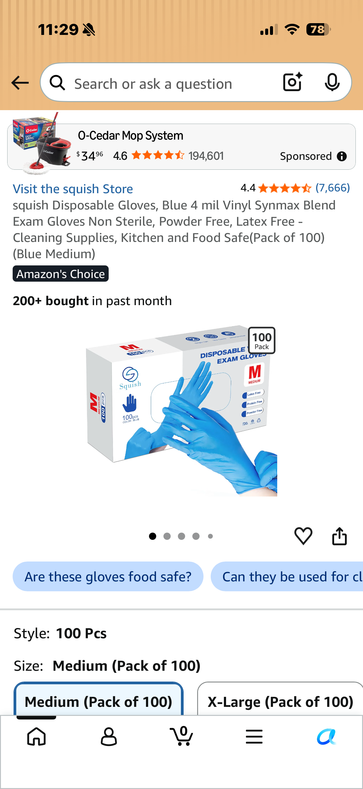 Disposable Gloves, Blue 4 mil Vinyl Synmax Blend Exam Gloves Non Sterile, Powder Free, Latex Free - Cleaning Supplies, Kitchen and Food Safe(Pack of 100) (Blue Medium