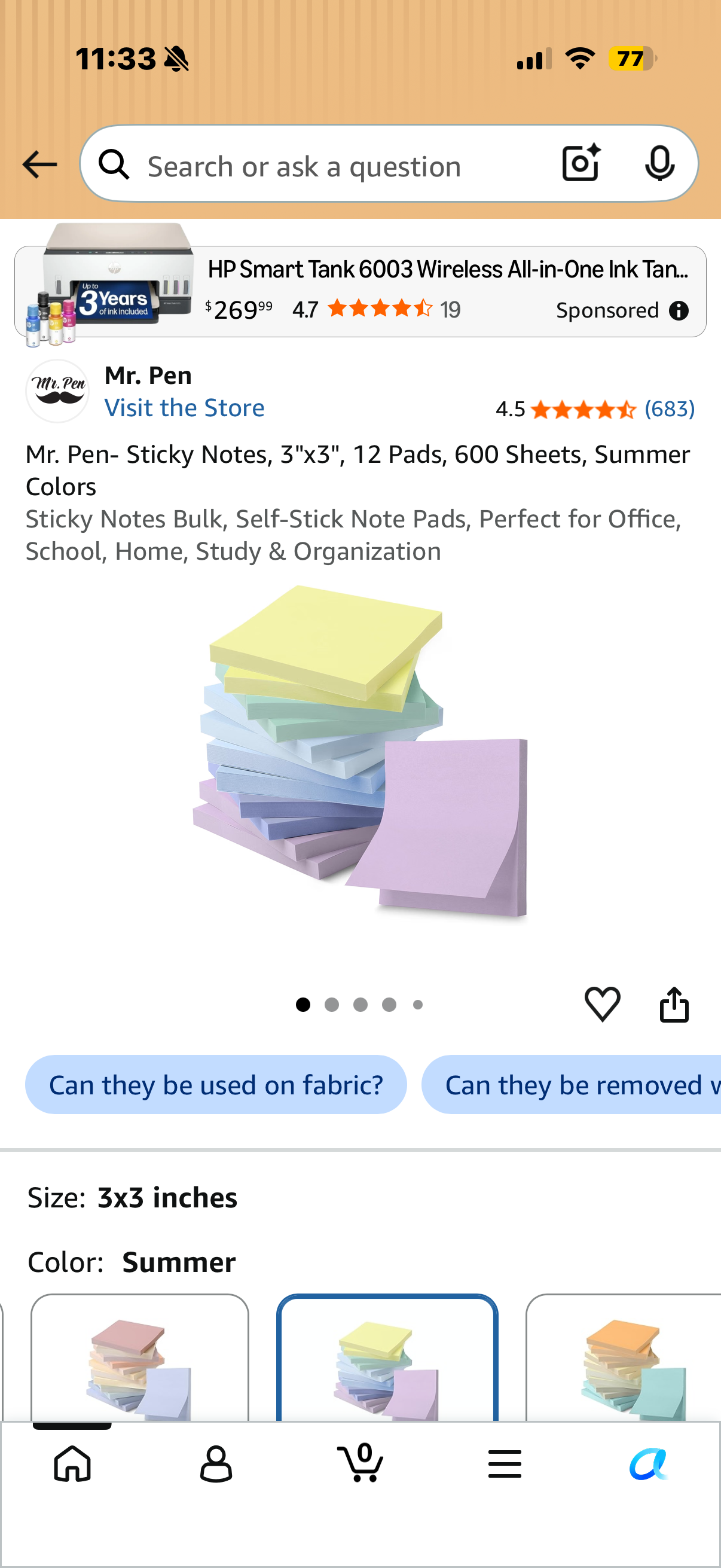 ‼️2 packages‼️ Mr. Pen- Sticky Notes, 3"x3", 12 Pads, 600 Sheets, Summer Colors Sticky Notes Bulk, Self-Stick Note Pads, Perfect for Office, School, Home, Study & Organization (24 pads)