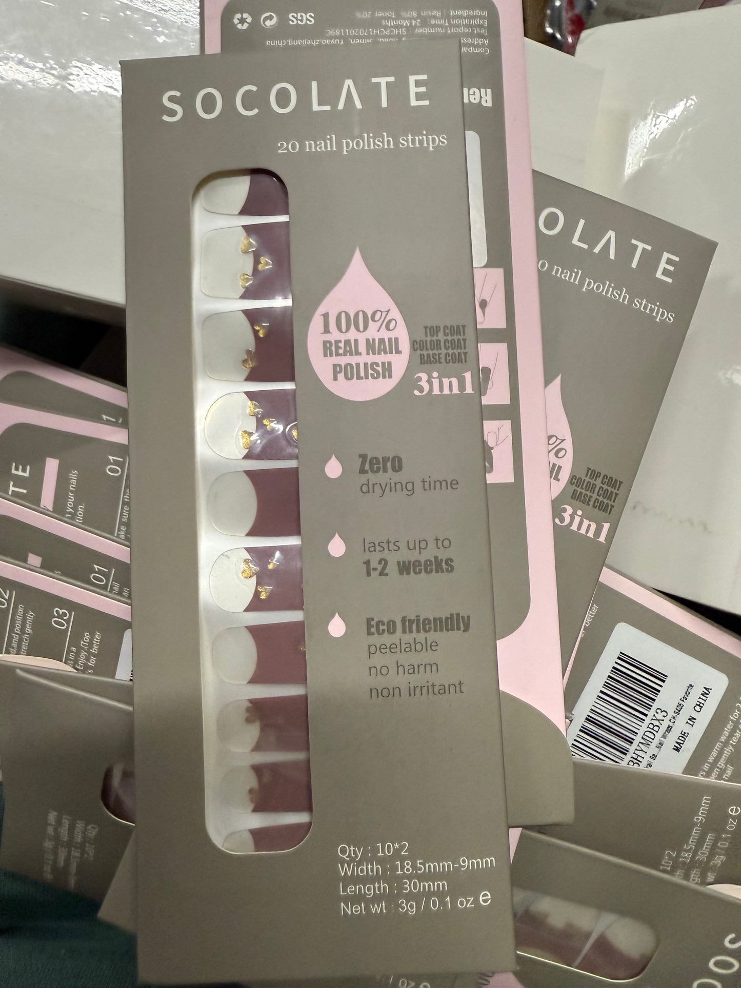 SOCOLATE 22PCS(20+2 Trail Samples) Double Ended Adheasive Heart Pattern Design Transfer Decals Sticker Nail Polish Strips ,Nail Wraps,CH-S405 Favorite