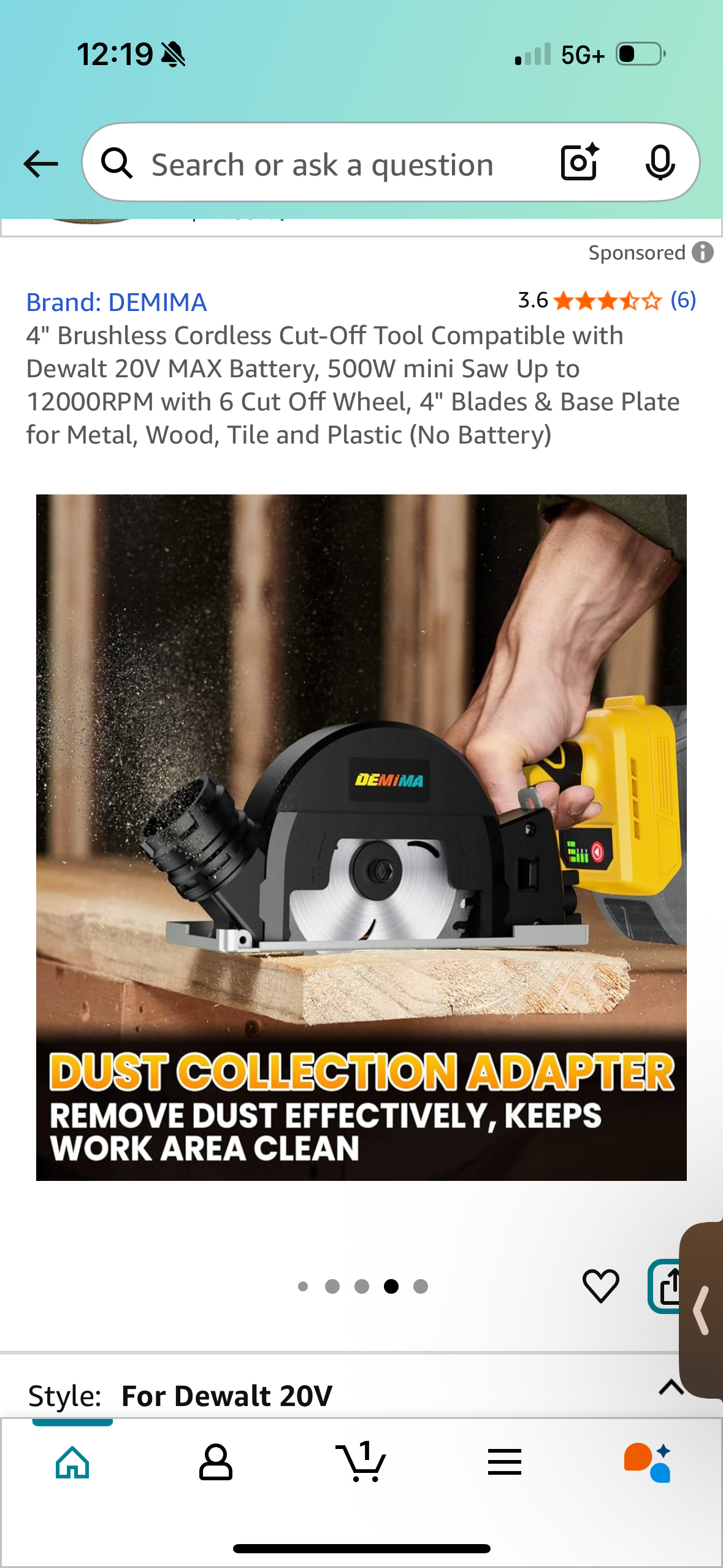 4" Brushless Cordless Cut-Off Tool Compatible with Dewalt 20V MAX Battery, 500W mini Saw Up to 12000RPM with 6 Cut Off Wheel, 4" Blades & Base Plate for Metal, Wood, Tile and Plastic (No Battery)