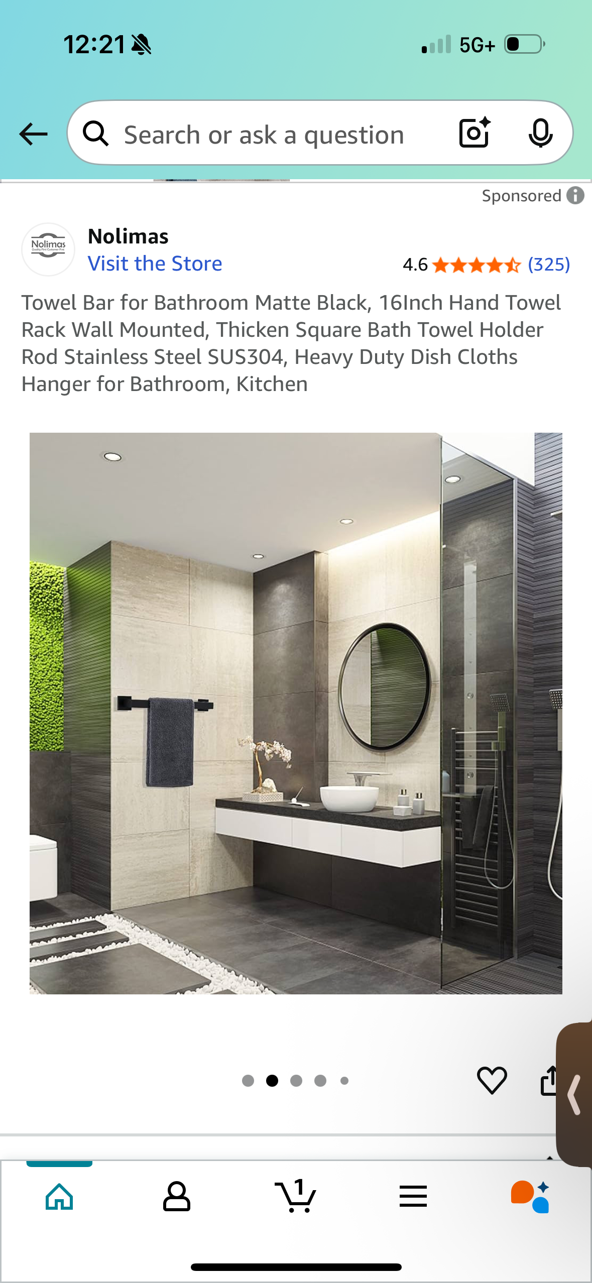 Towel Bar for Bathroom Matte Black, 16Inch Hand Towel Rack Wall Mounted, Thicken Square Bath Towel Holder Rod Stainless Steel SUS304, Heavy Duty Dish Cloths Hanger for Bathroom, Kitchen