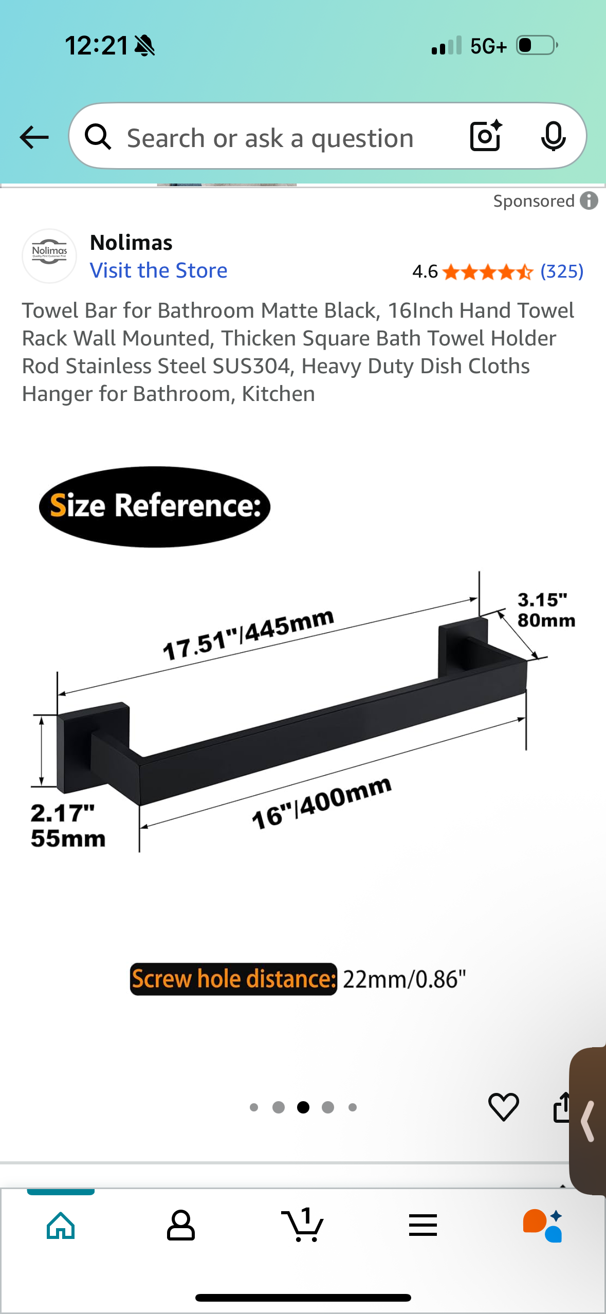 Towel Bar for Bathroom Matte Black, 16Inch Hand Towel Rack Wall Mounted, Thicken Square Bath Towel Holder Rod Stainless Steel SUS304, Heavy Duty Dish Cloths Hanger for Bathroom, Kitchen