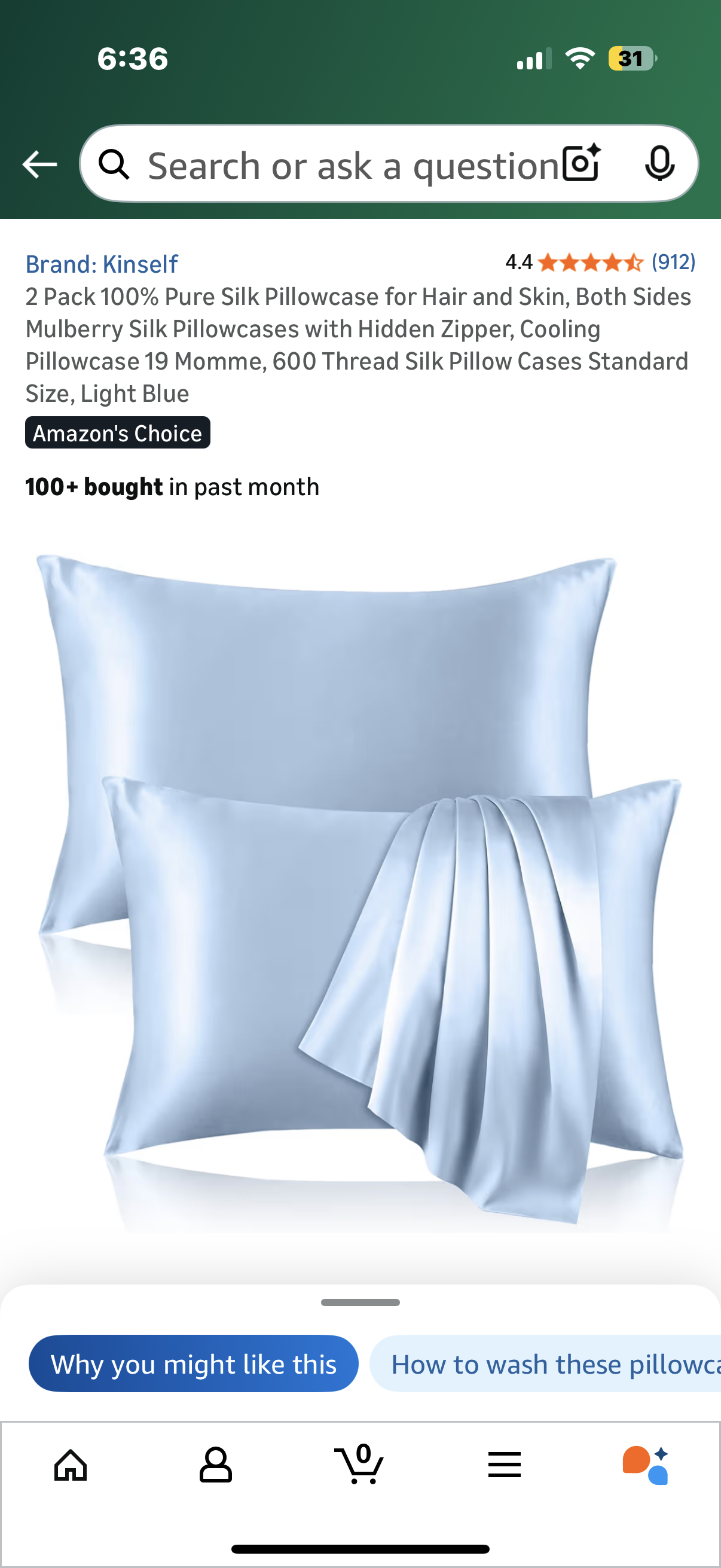 2 Pack 100% Pure Silk Pillowcase for Hair and Skin, Both Sides Mulberry Silk Pillowcases with Hidden Zipper, Cooling Pillowcase 19 Momme, 600 Thread Silk Pillow Cases Standard Size, Light Blue