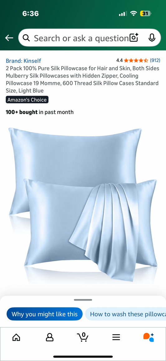 2 Pack 100% Pure Silk Pillowcase for Hair and Skin, Both Sides Mulberry Silk Pillowcases with Hidden Zipper, Cooling Pillowcase 19 Momme, 600 Thread Silk Pillow Cases Standard Size, Light Blue