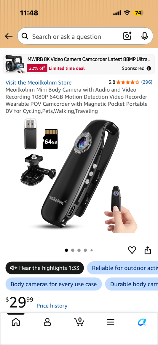 Meoilkolnm Mini Body Camera with Audio and Video Recording 1080P 64GB