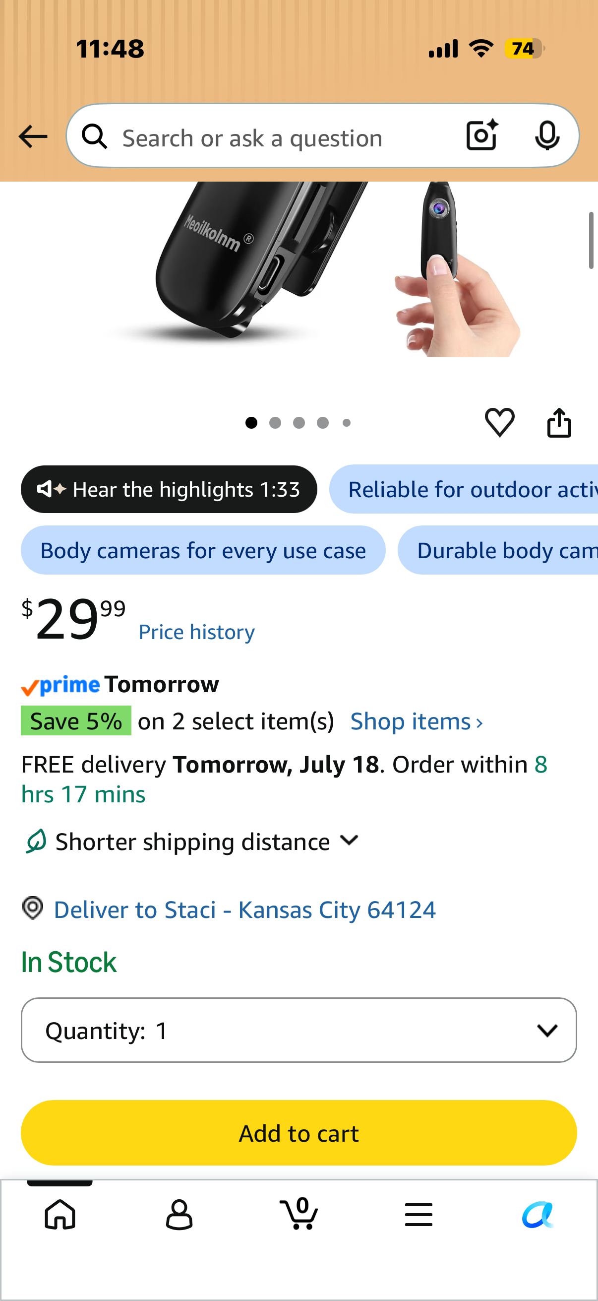 10 AM Door Buster - Meoilkolnm Mini Body Camera with Audio and Video Recording 1080P 64GB