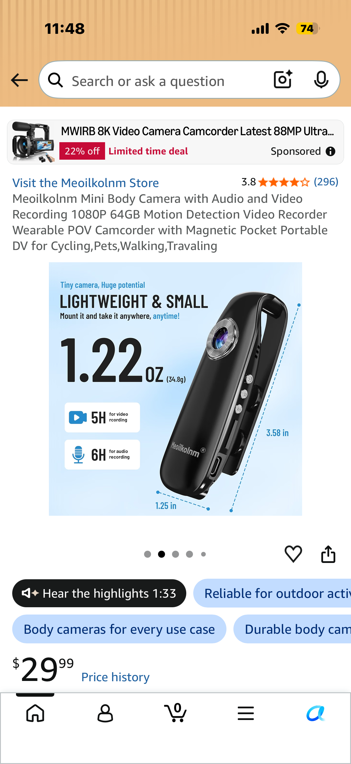 10 AM Door Buster - Meoilkolnm Mini Body Camera with Audio and Video Recording 1080P 64GB