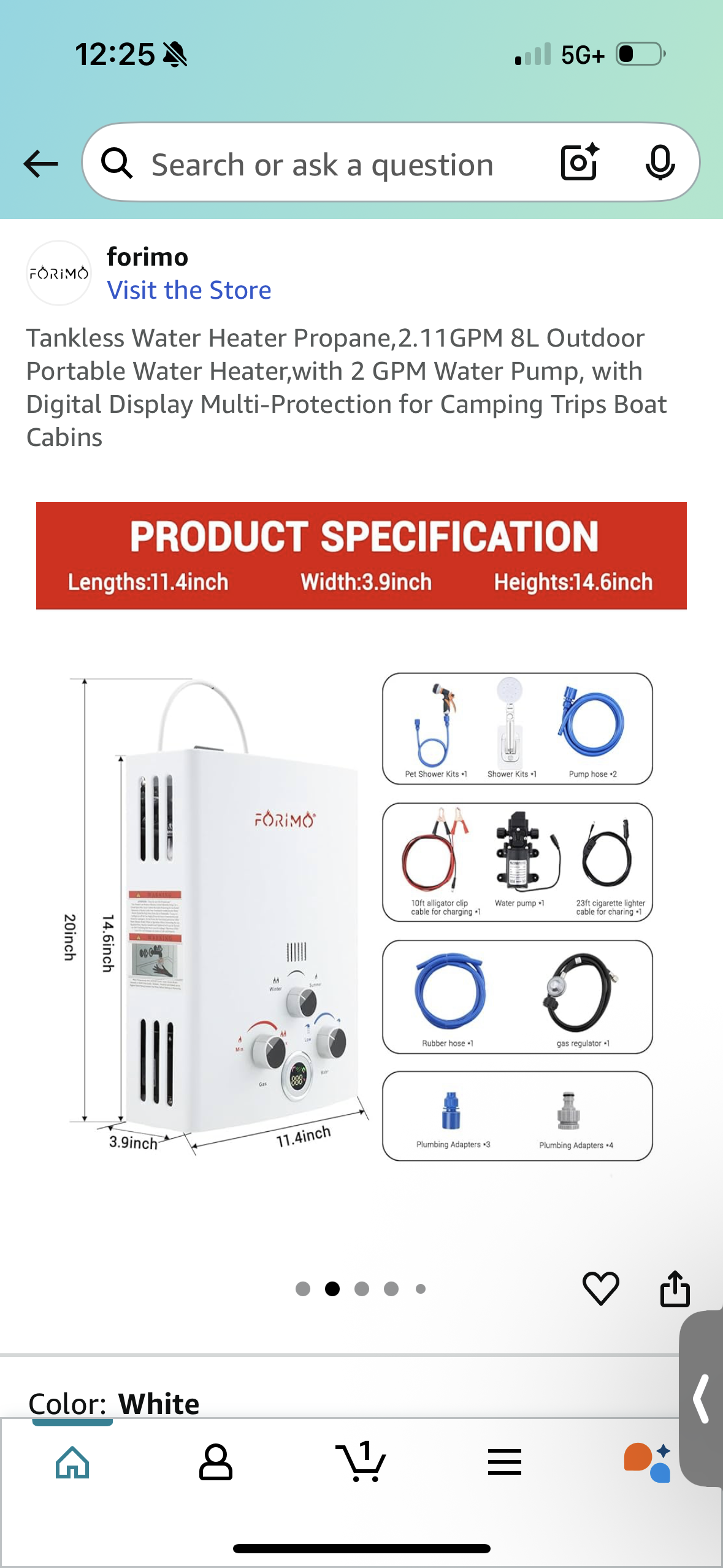 Tankless Water Heater Propane,2.11GPM 8L Outdoor Portable Water Heater,with 2 GPM Water Pump, with Digital Display Multi-Protection for Camping Trips Boat Cabins