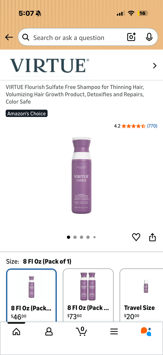 VIRTUE Flourish Sulfate Free Shampoo for Thinning Hair, Volumizing Hair Growth Product, Detoxifies and Repairs, Color Safe