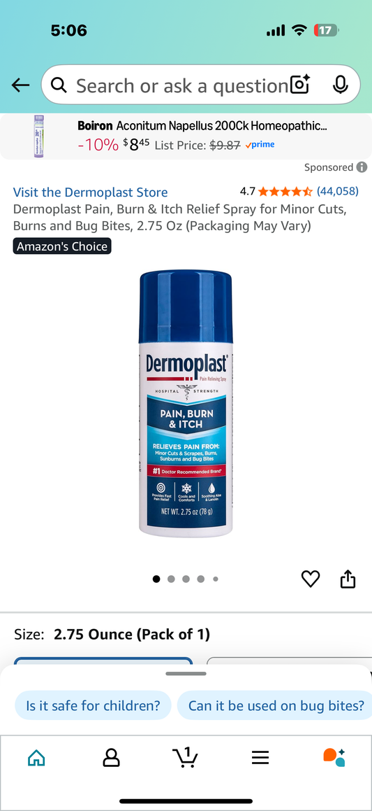 Dermoplast Pain, Burn & Itch Relief Spray for Minor Cuts, Burns and Bug Bites, 2.75 Oz (Packaging May Vary