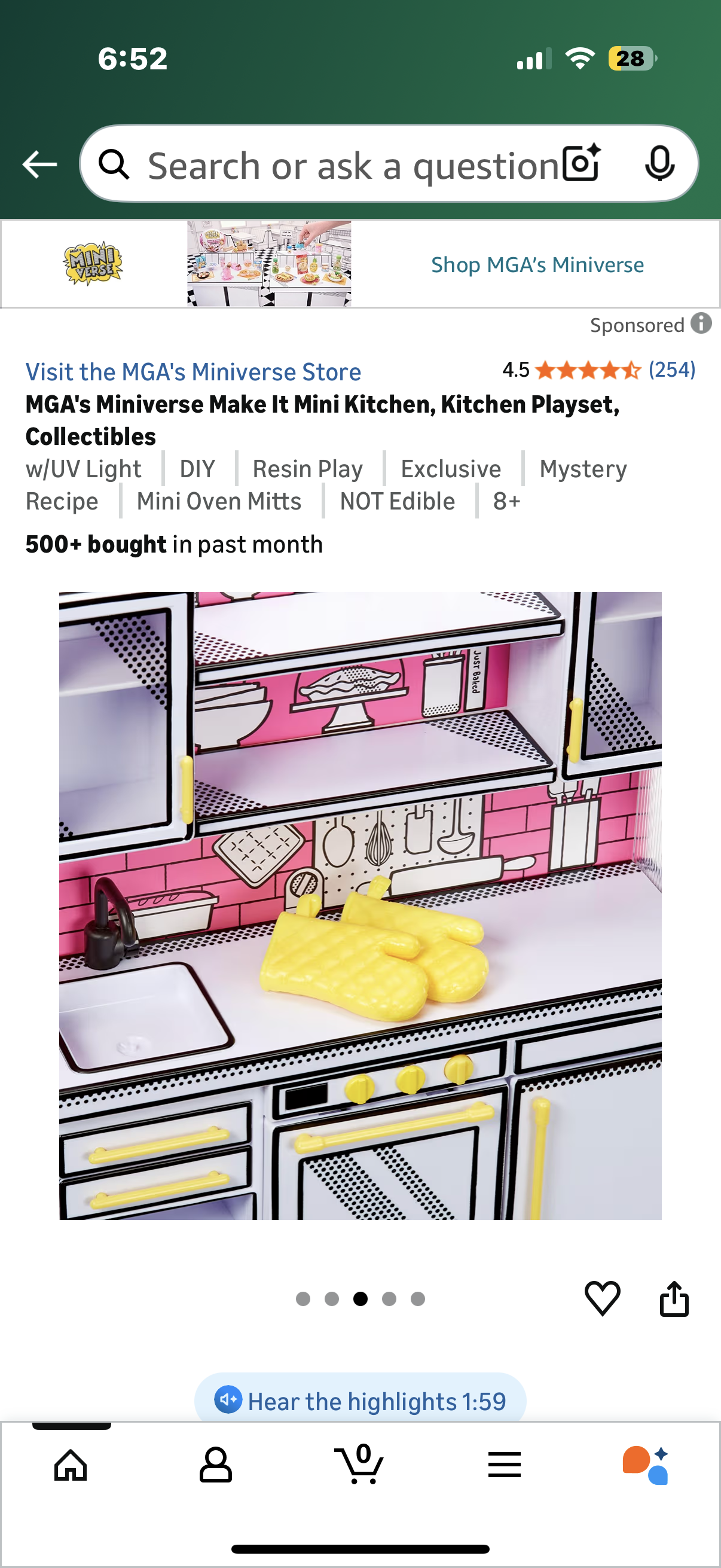 MGA's Miniverse Make It Mini Kitchen, Kitchen Playset, Collectibles w/UV Light DIY Resin Play Exclusive Mystery Recipe Mini Oven Mitts NOT Edible 8