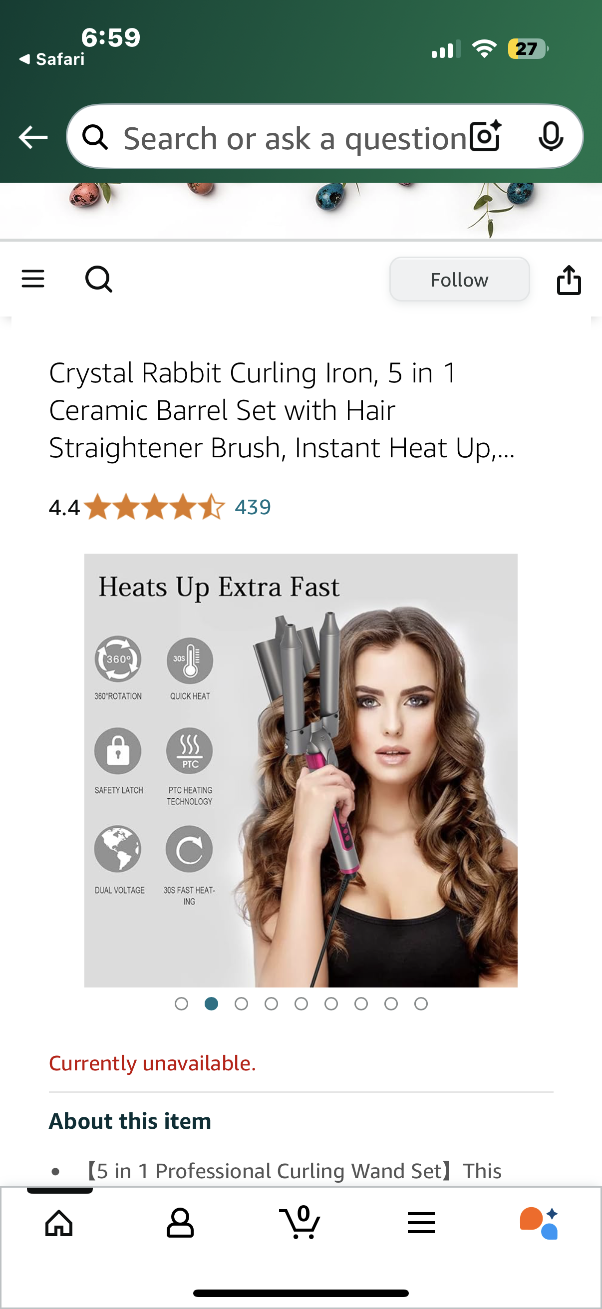 Crystal Rabbit Curling Iron, 5 in 1 Ceramic Barrel Set with Hair Straightener Brush, Instant Heat Up, LCD Temp Control, Ideal Gift