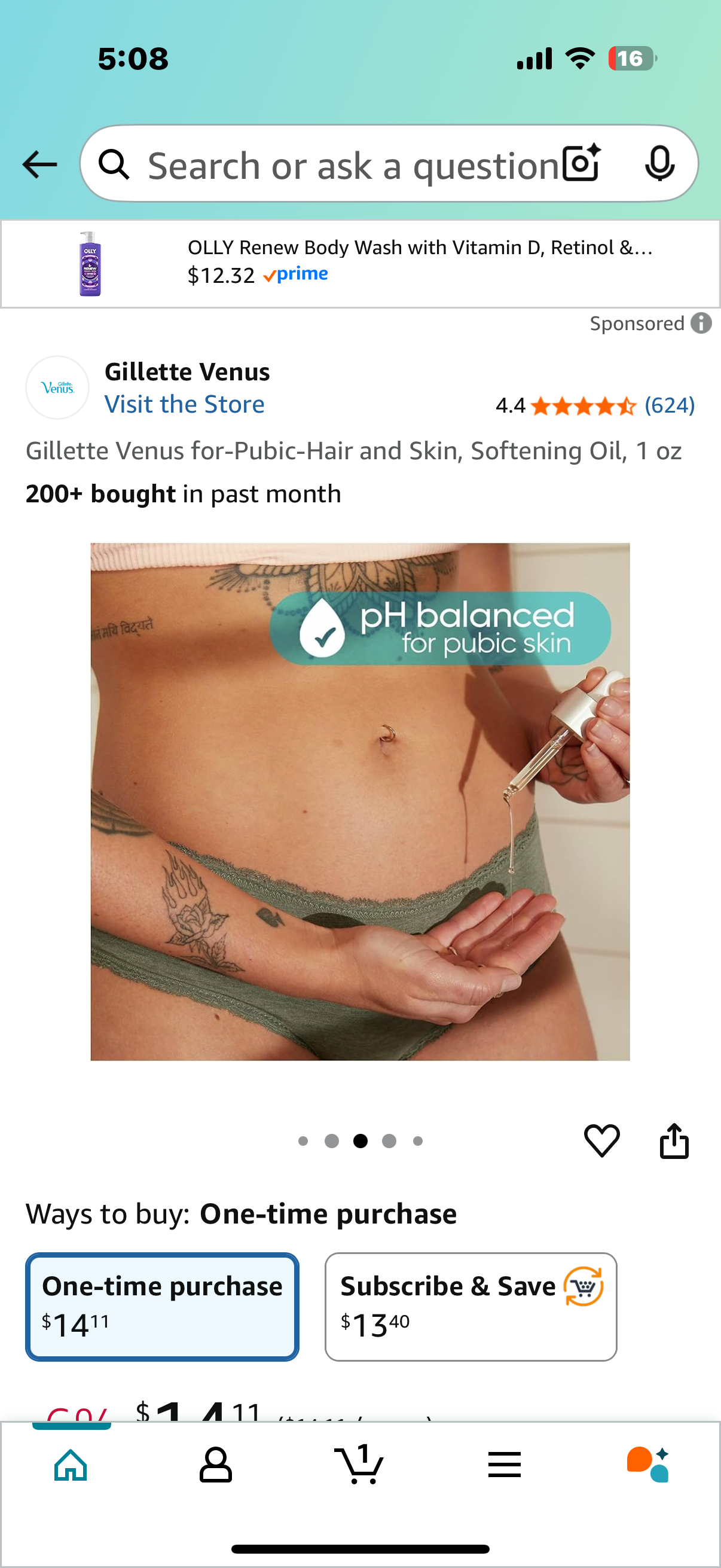 Gillette Venus for-Pubic-Hair and Skin, Softening Oil