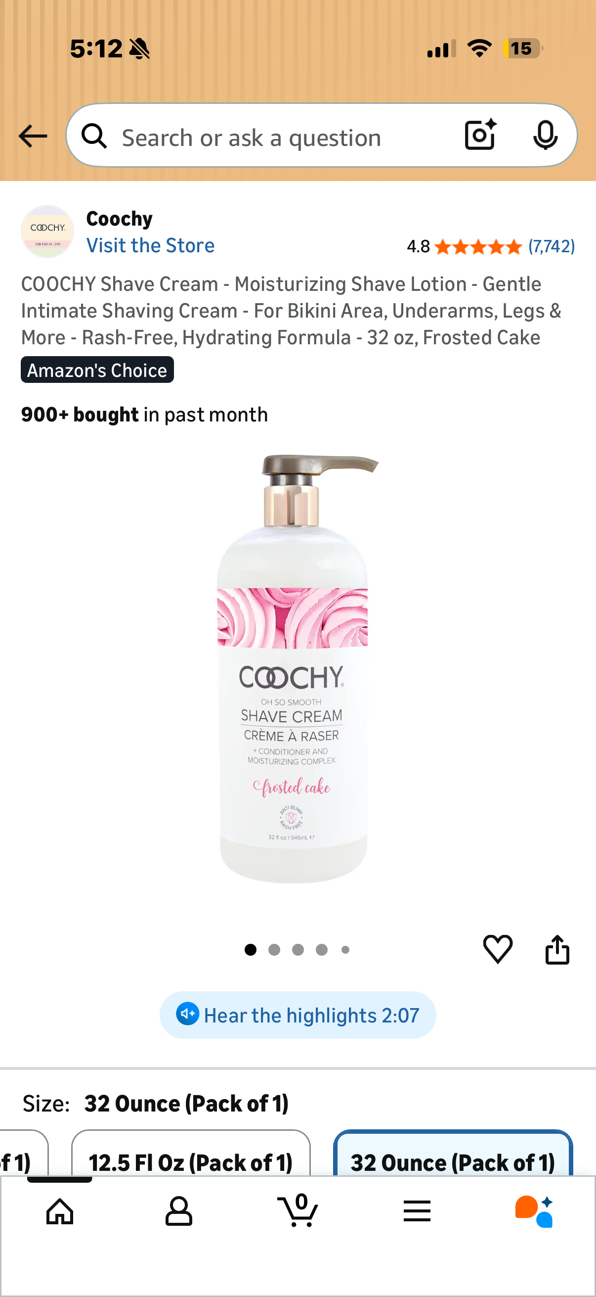 COOCHY Shave Cream - Moisturizing Shave Lotion - Gentle Intimate Shaving Cream - For Bikini Area, Underarms, Legs & More - Rash-Free, Hydrating Formula - 32 oz, Frosted Cake (Copy)