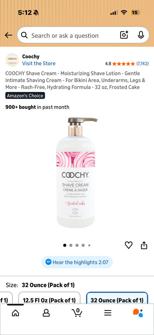 COOCHY Shave Cream - Moisturizing Shave Lotion - Gentle Intimate Shaving Cream - For Bikini Area, Underarms, Legs & More - Rash-Free, Hydrating Formula - 32 oz, Frosted Cake