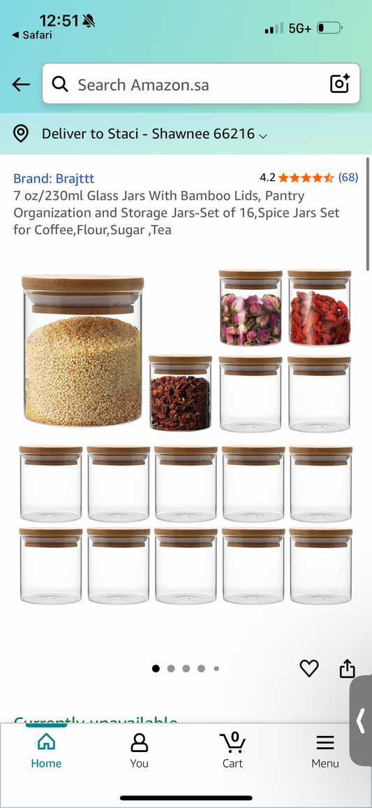 Brajttt 7 oz/230ml Glass Jars With Bamboo Lids, Pantry Organization and Storage Jars-Set of 16,Spice Jars Set for Coffee, Flour, Sugar, Tea