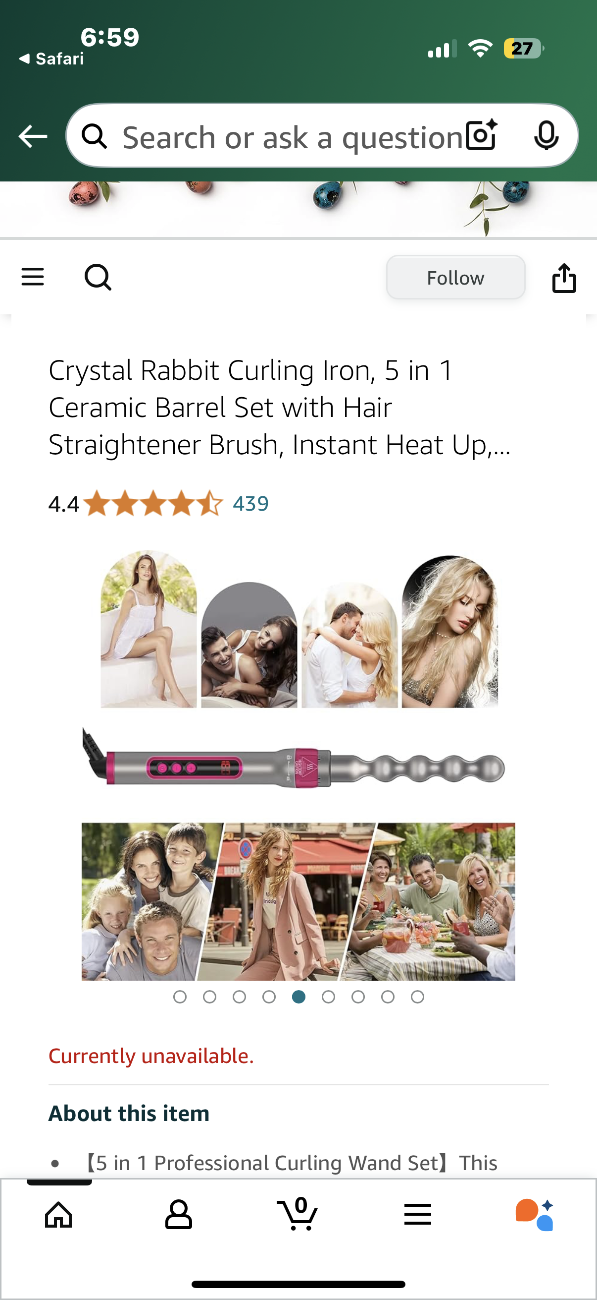 Crystal Rabbit Curling Iron, 5 in 1 Ceramic Barrel Set with Hair Straightener Brush, Instant Heat Up, LCD Temp Control, Ideal Gift