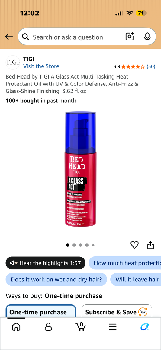 Bed Head by TIGI A Glass Act Multi-Tasking Heat Protectant Oil with UV & Color Defense