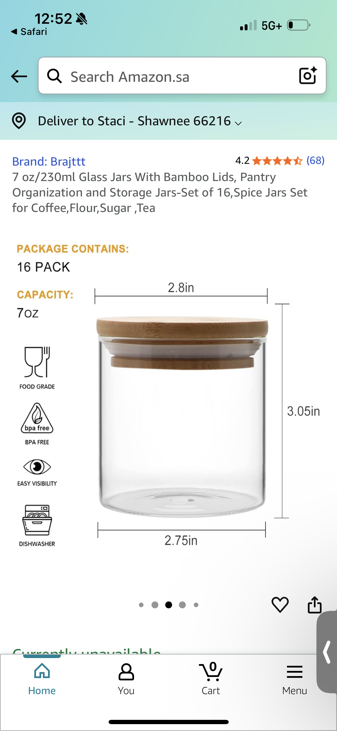Brajttt 7 oz/230ml Glass Jars With Bamboo Lids, Pantry Organization and Storage Jars-Set of 16,Spice Jars Set for Coffee, Flour, Sugar, Tea